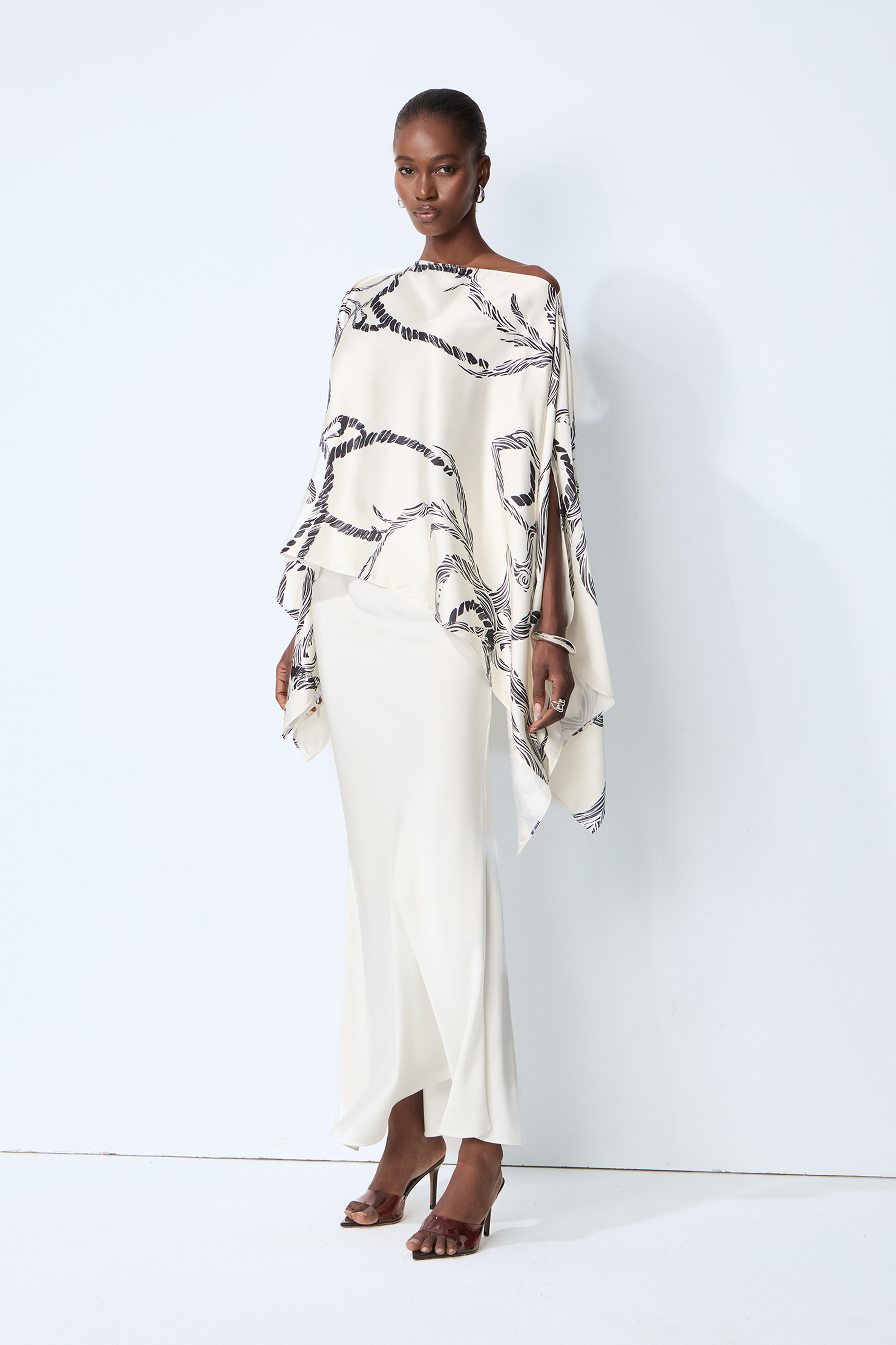 Made for Now White Abstract Print Cape Blouse & Skirt Set