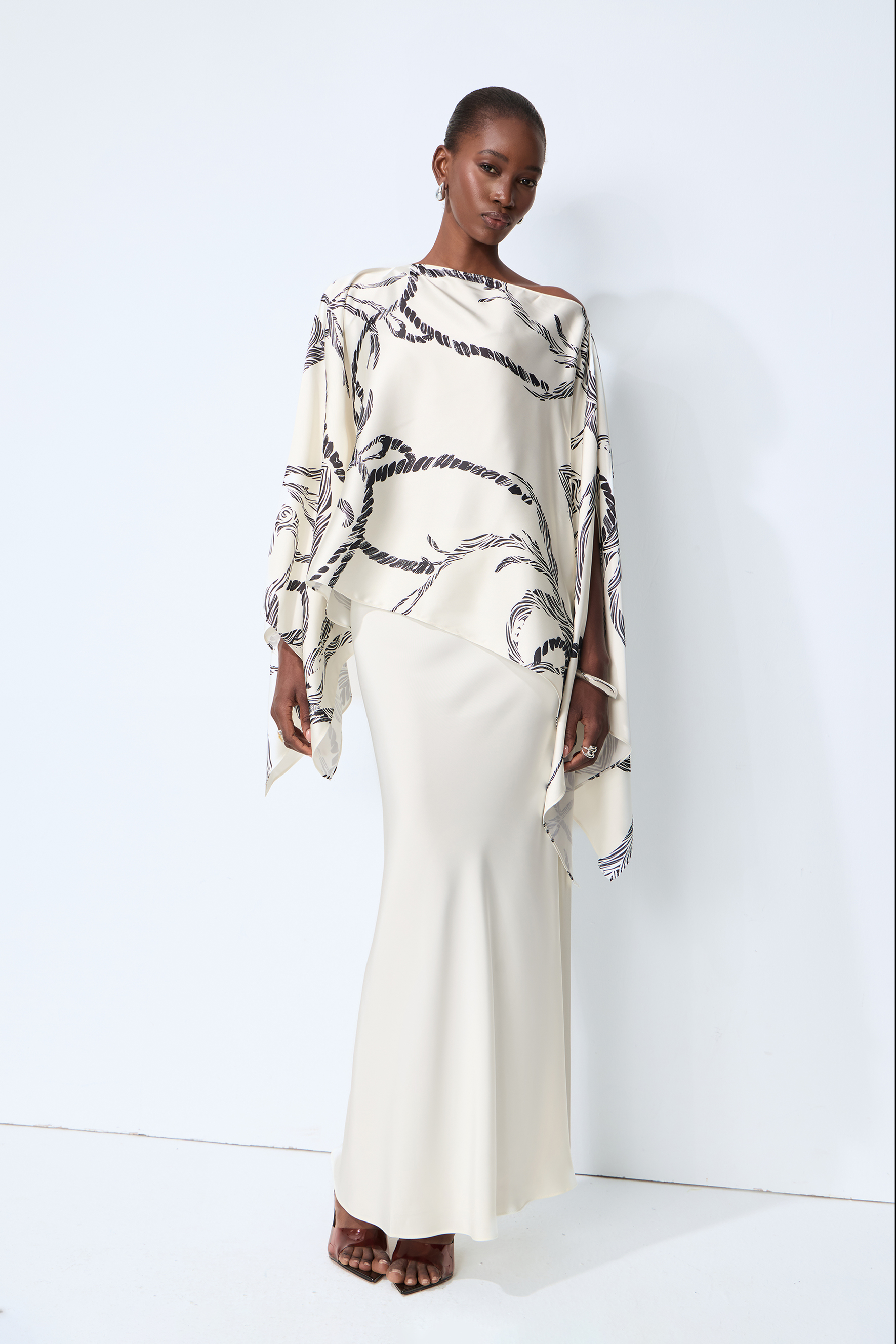 Made for Now White Abstract Print Cape Blouse & Skirt Set