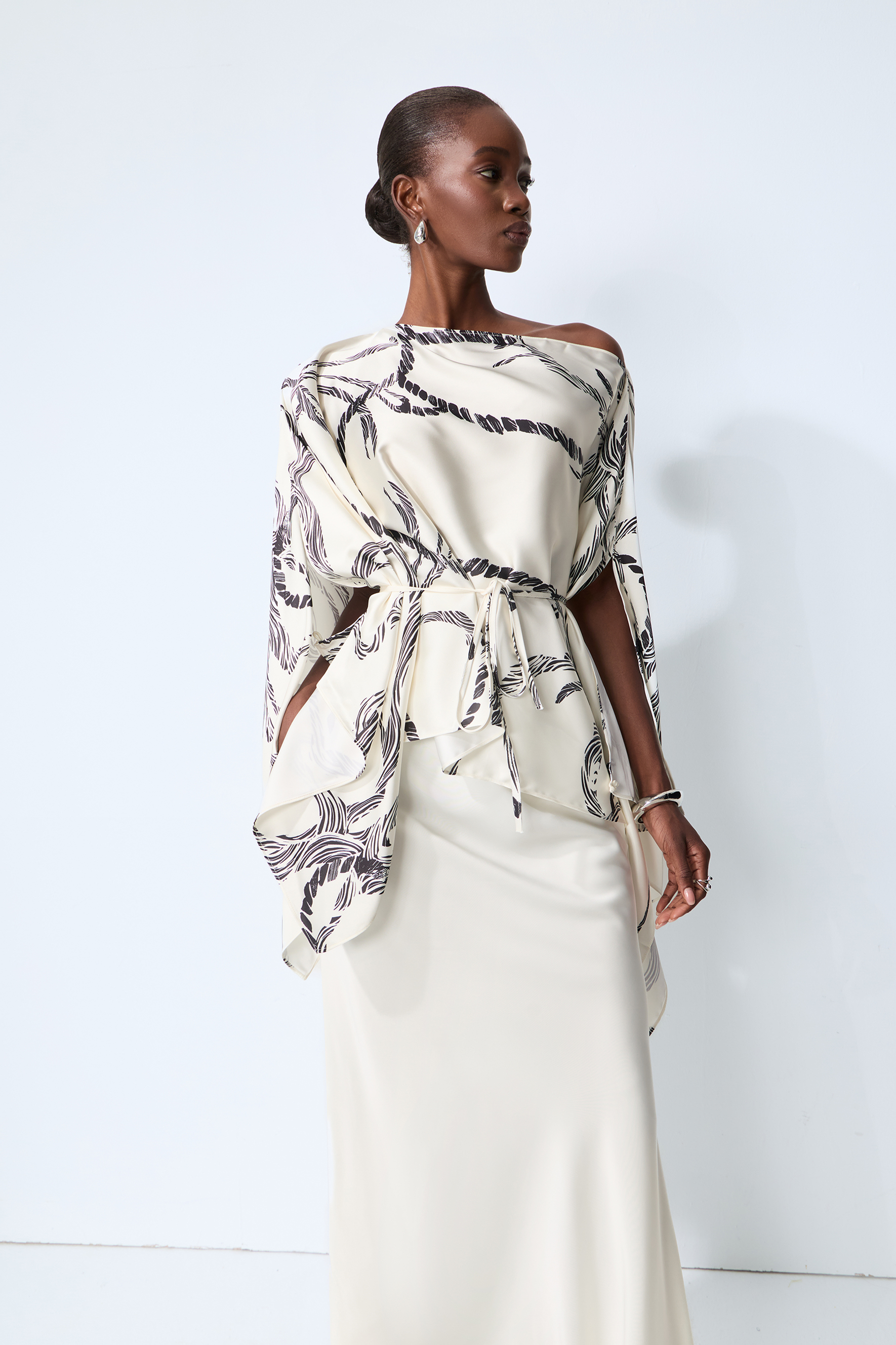 Made for Now White Abstract Print Cape Blouse & Skirt Set