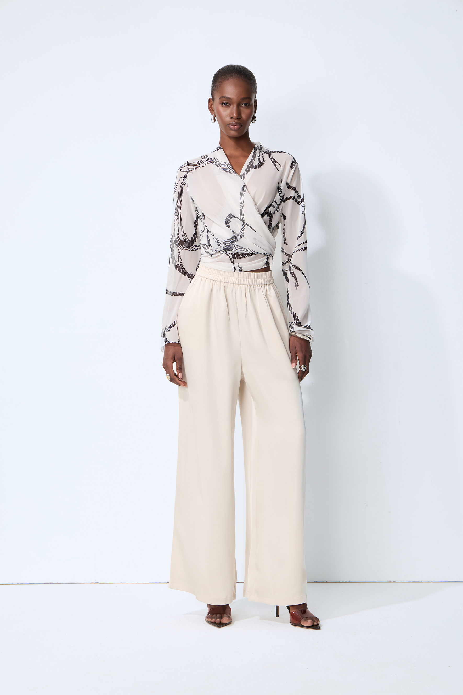 Fresh Mood White Abstract Print Wrap Blouse