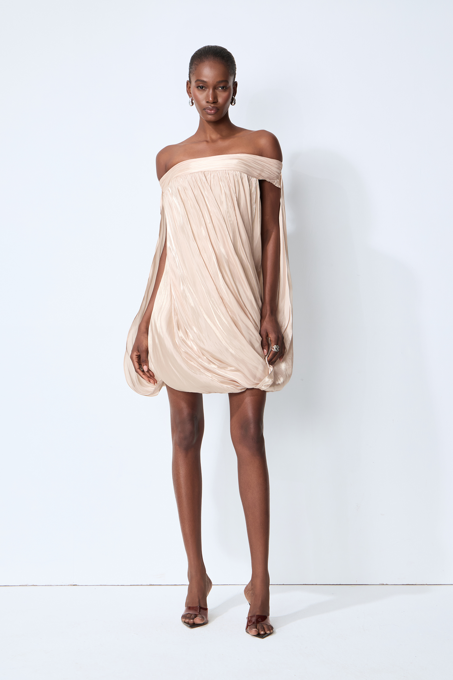 Darling Mood Apricot Off Shoulder Bubble Mini Dress