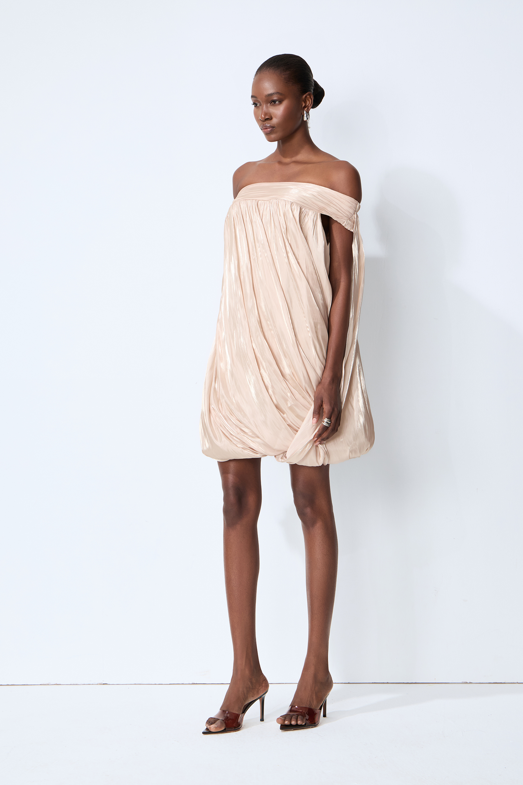 Darling Mood Apricot Off Shoulder Bubble Mini Dress