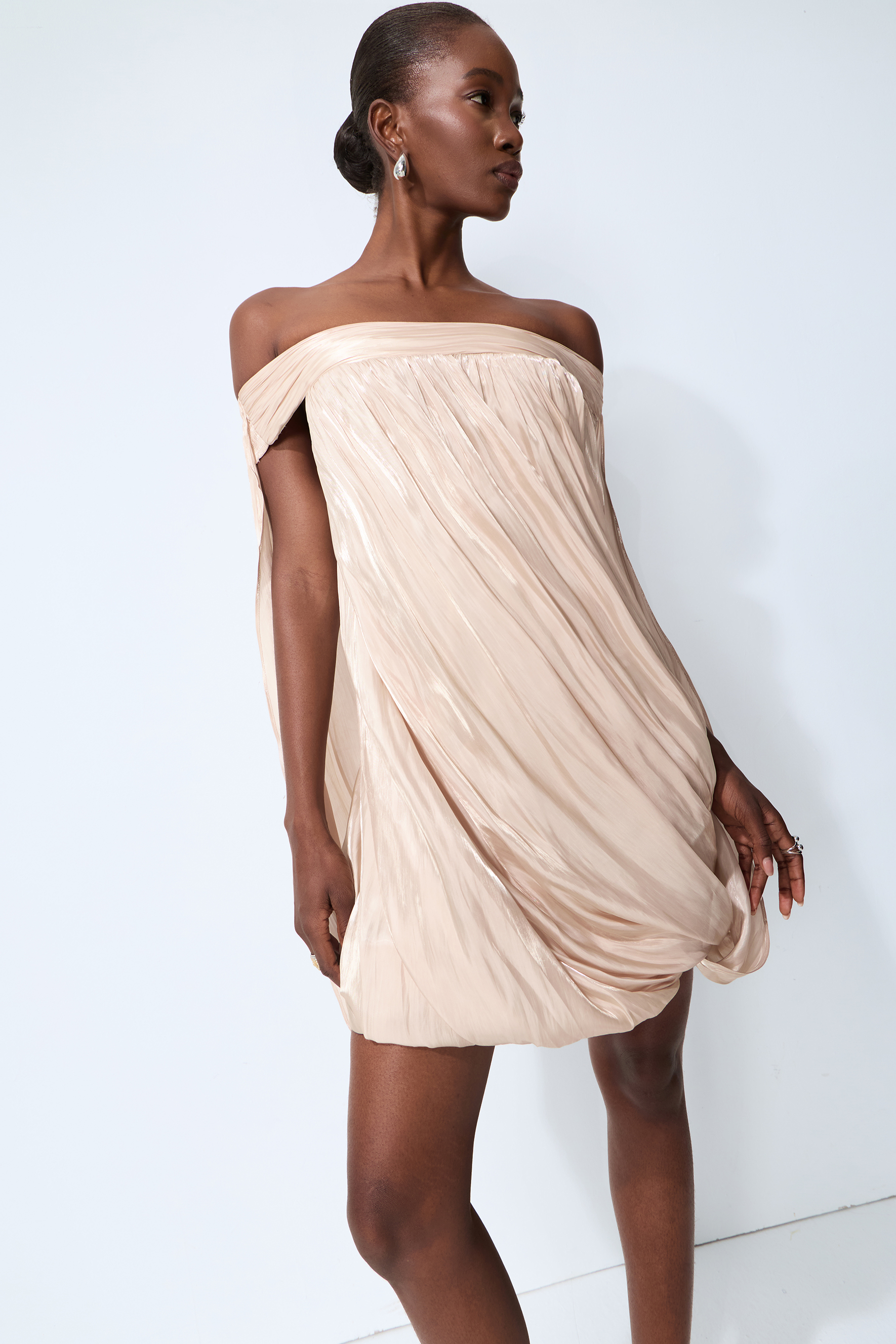 Darling Mood Apricot Off Shoulder Bubble Mini Dress