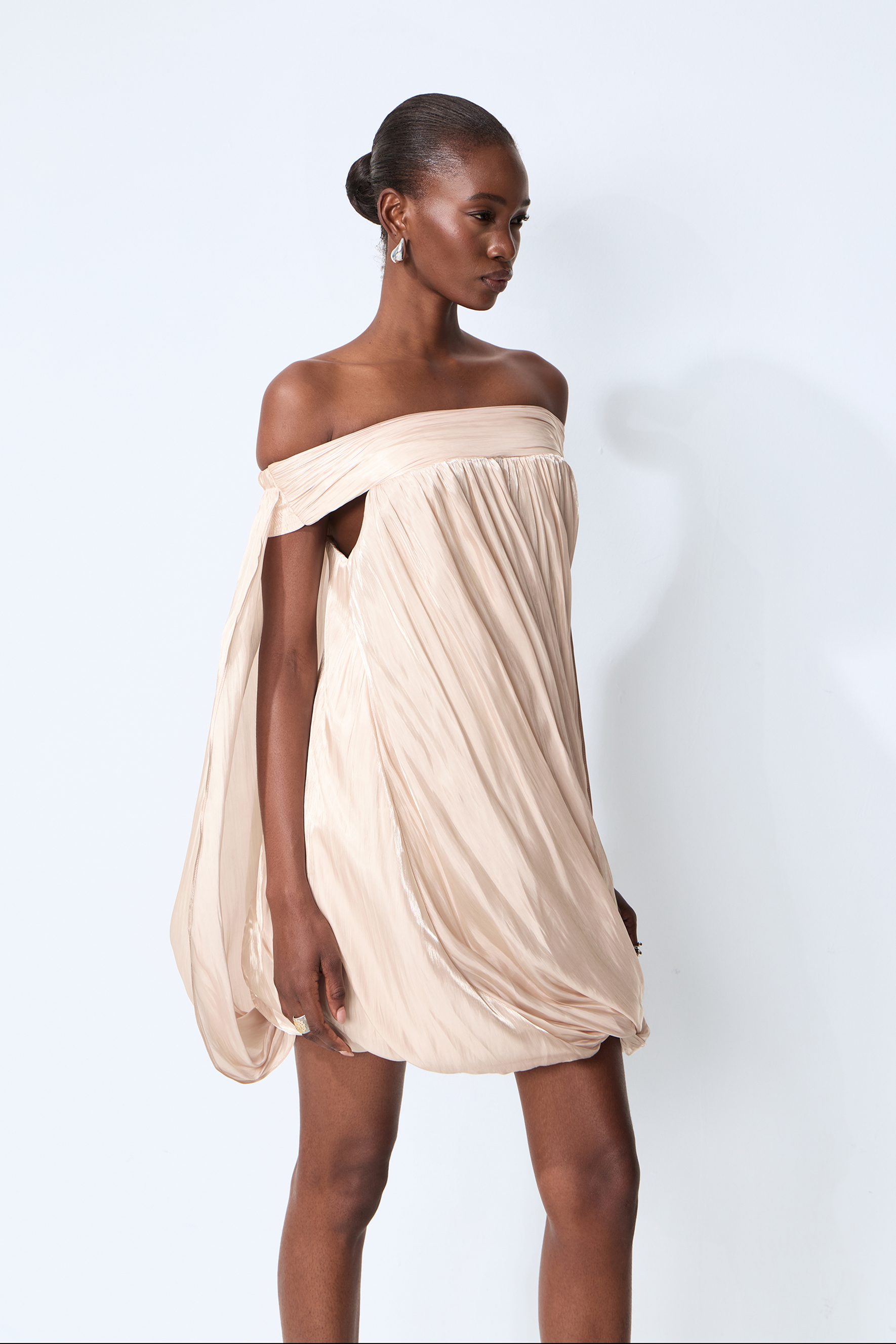 Darling Mood Apricot Off Shoulder Bubble Mini Dress