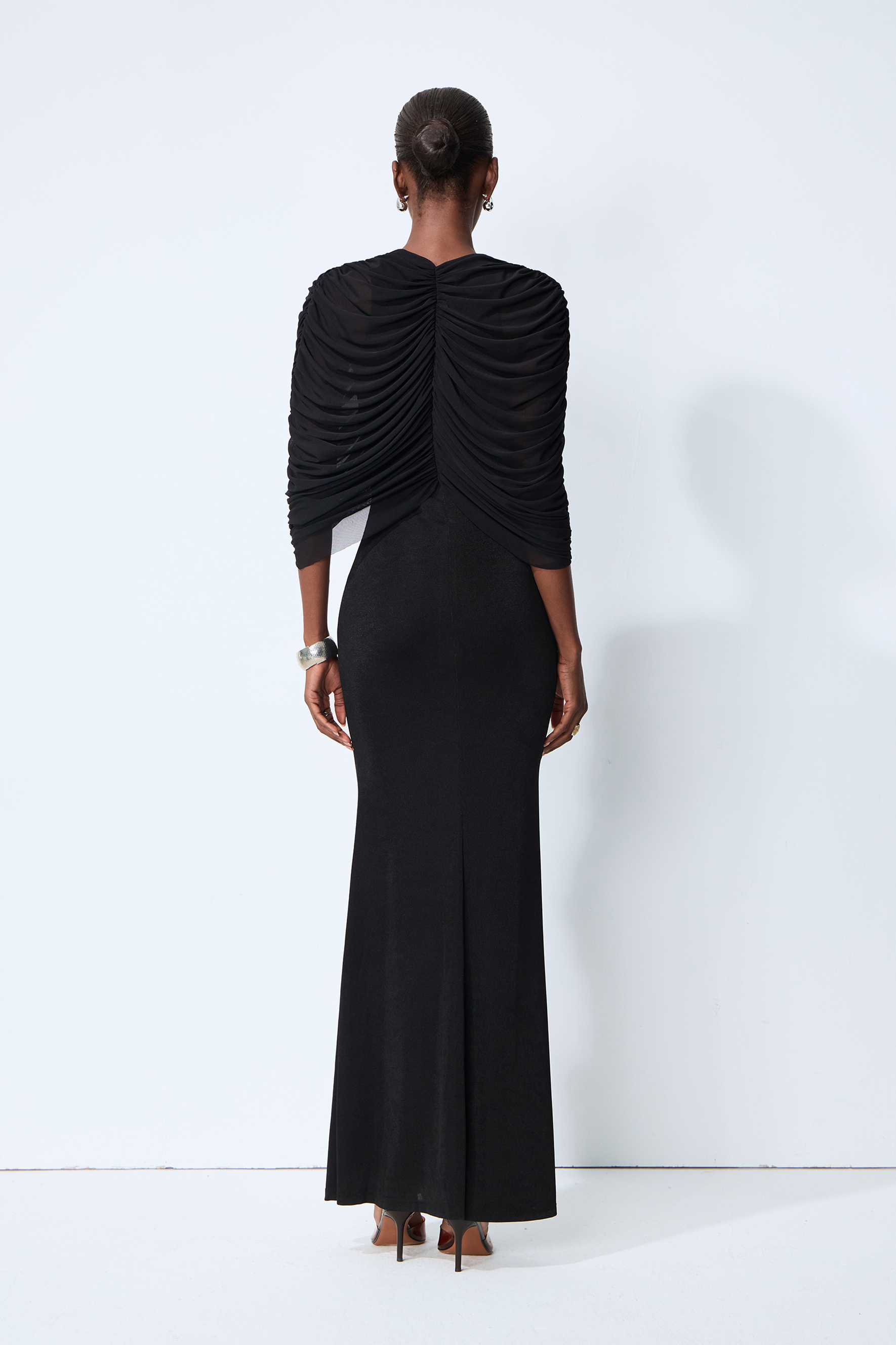 Modern Luxe Black Draped Keyhole Maxi Dress