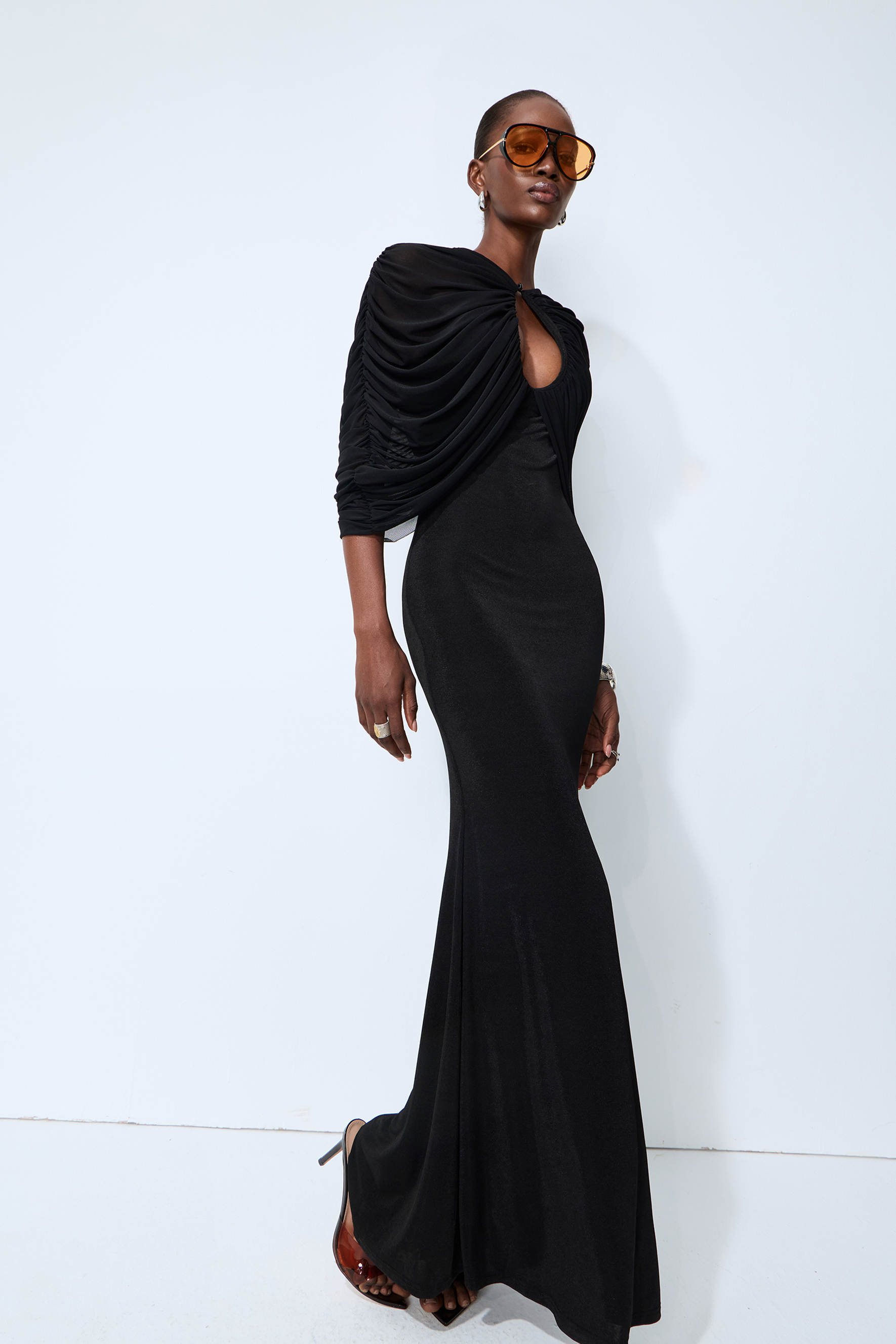 Modern Luxe Black Draped Keyhole Maxi Dress