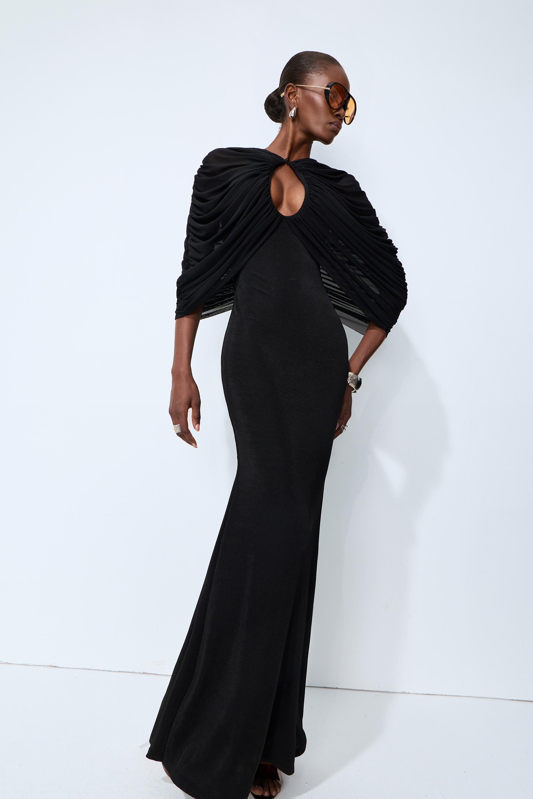 Modern Luxe Black Draped Keyhole Maxi Dress