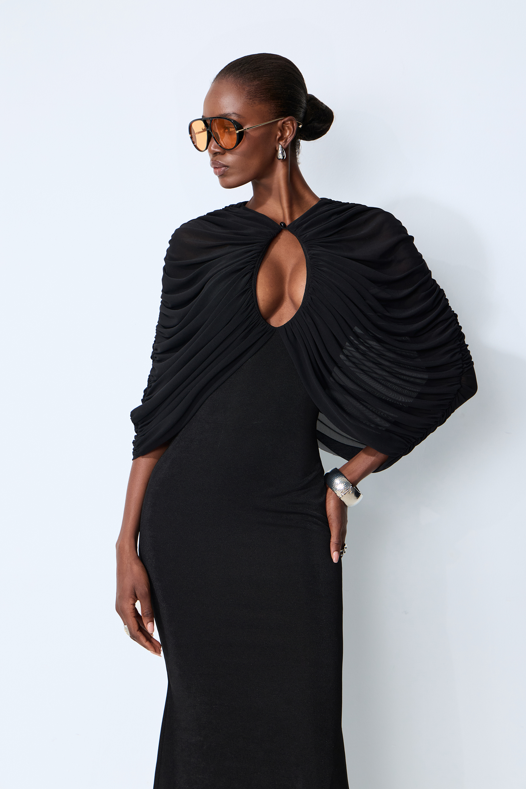 Modern Luxe Black Draped Keyhole Maxi Dress