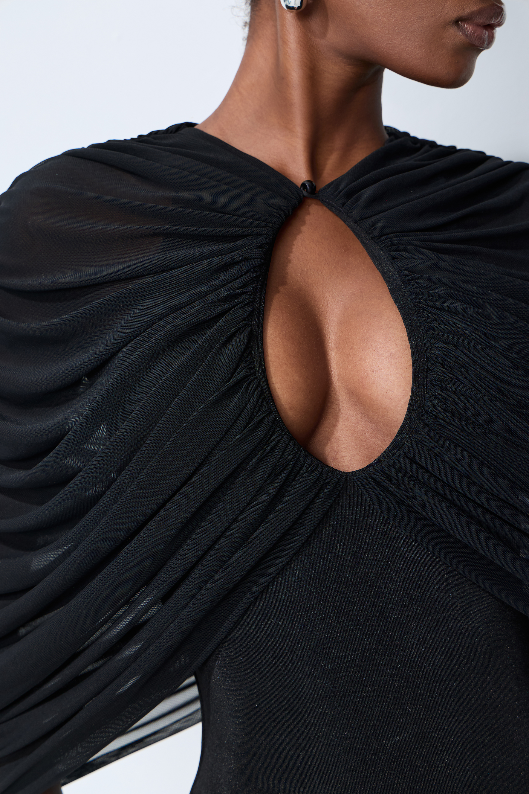 Modern Luxe Black Draped Keyhole Maxi Dress