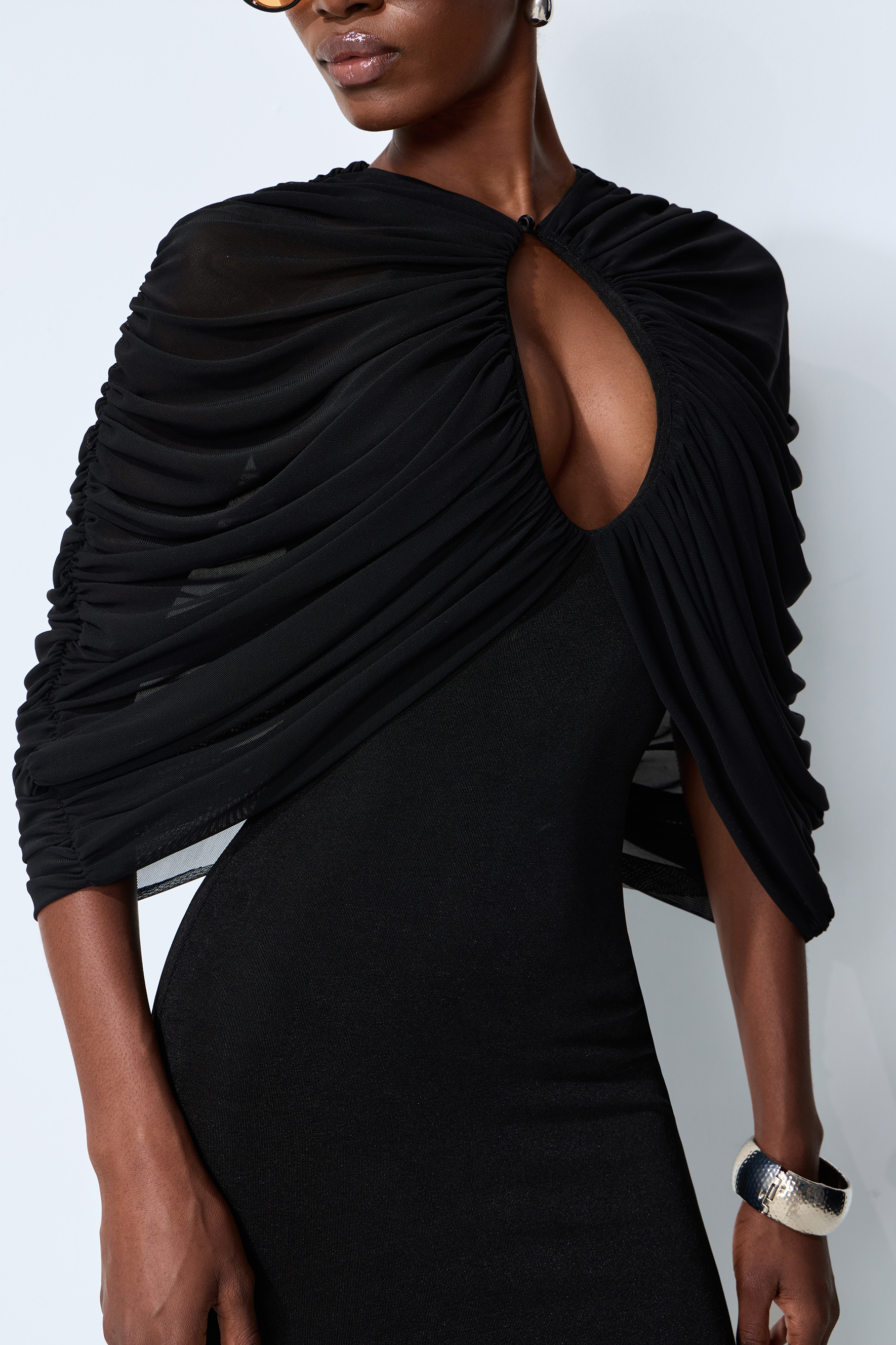 Modern Luxe Black Draped Keyhole Maxi Dress