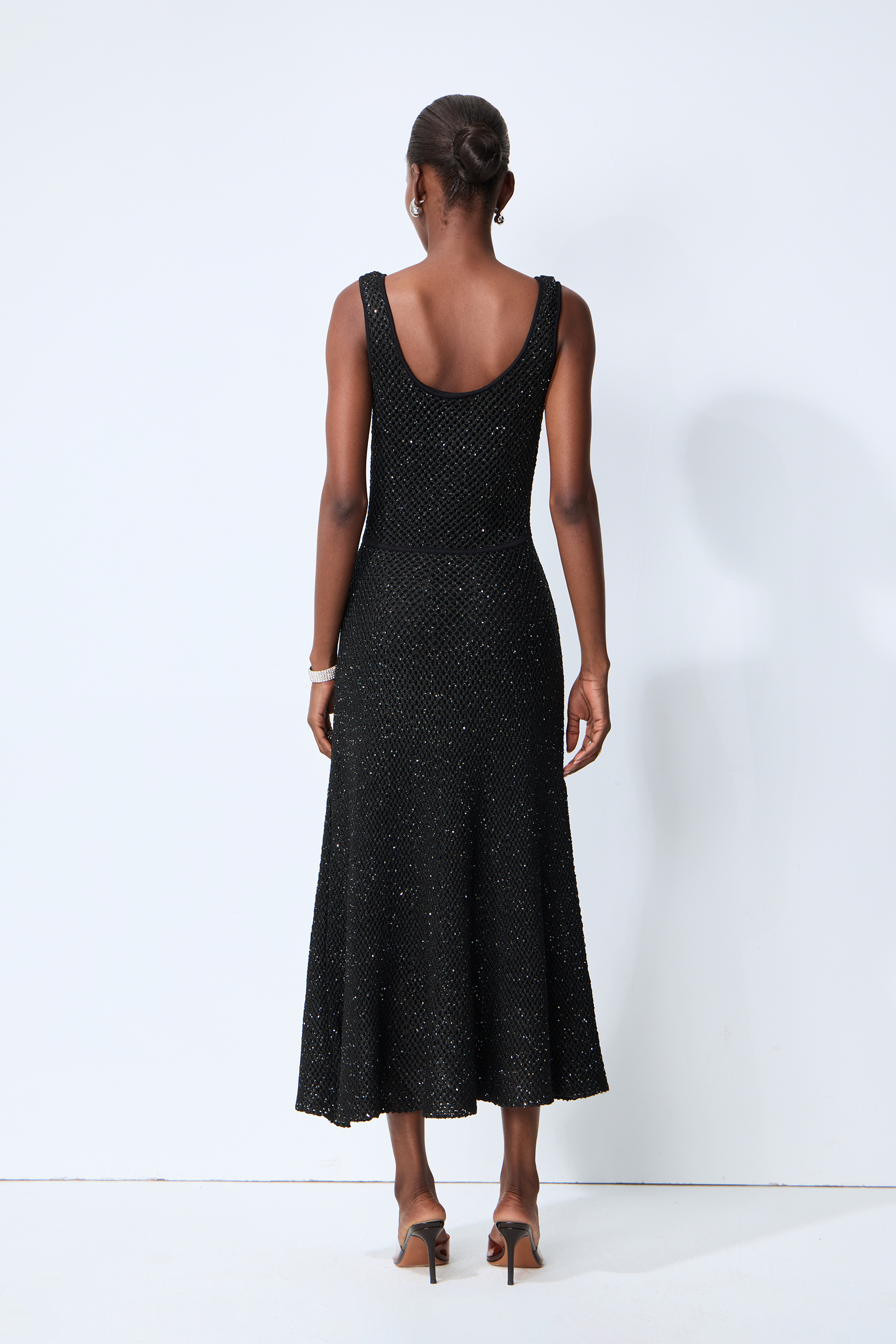 After Dark Black Sequin Sleeveless Knit Maxi Dress