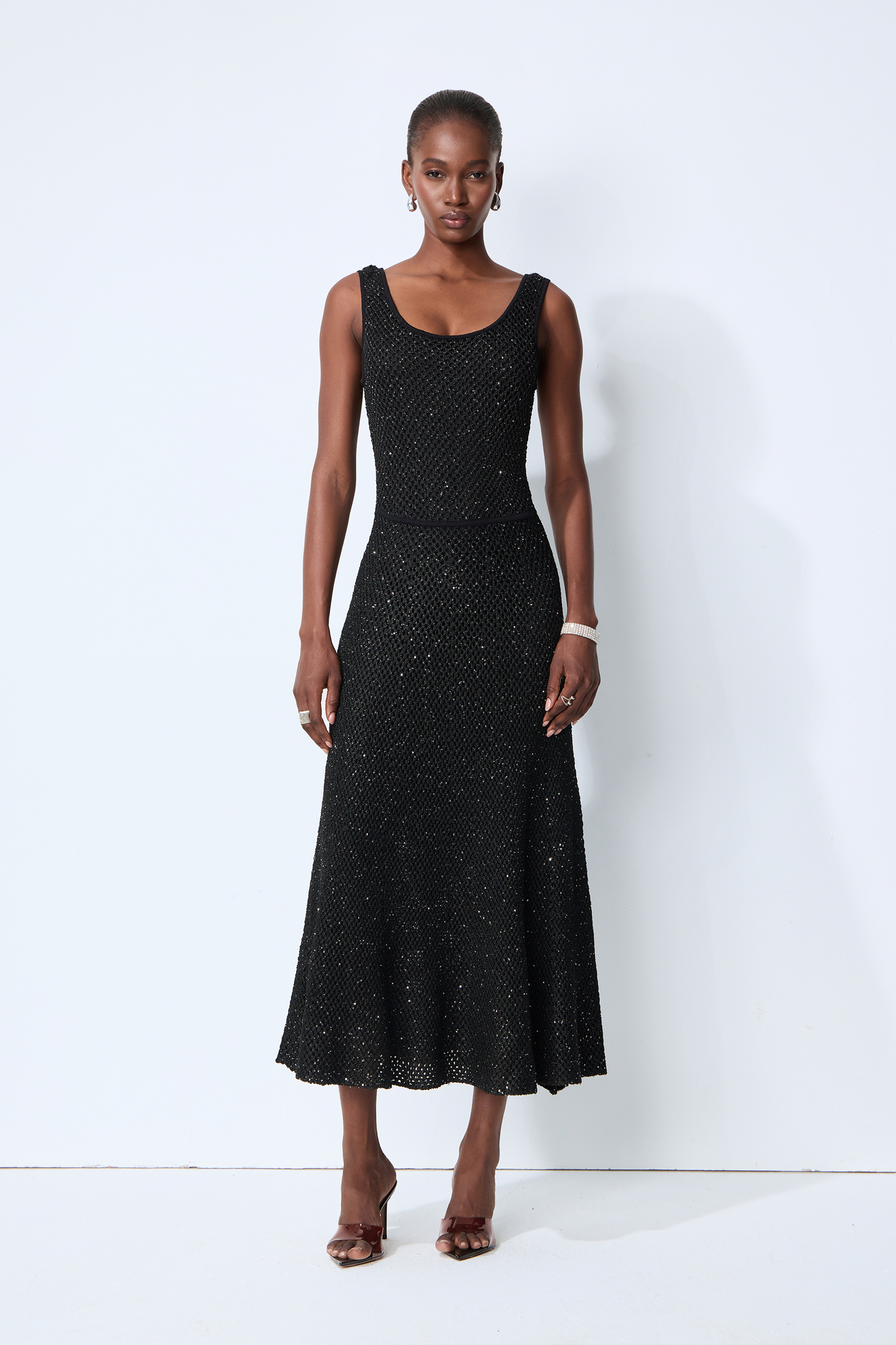 After Dark Black Sequin Sleeveless Knit Maxi Dress