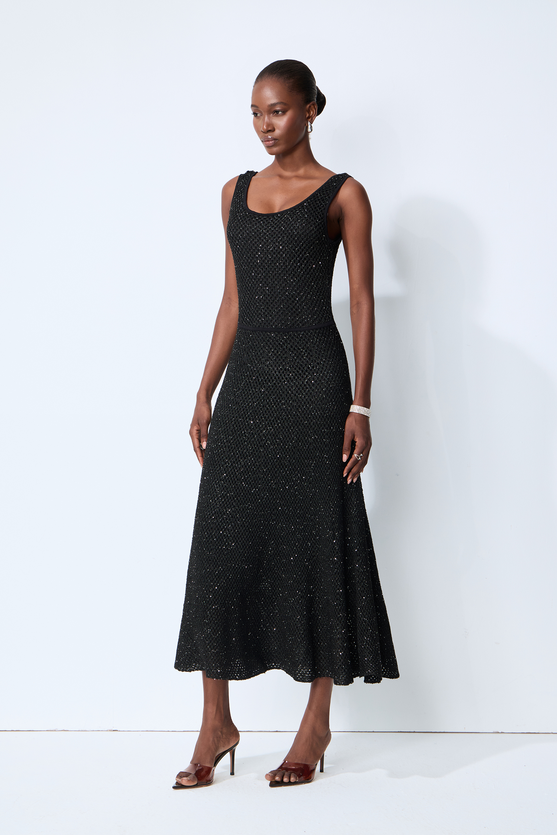 After Dark Black Sequin Sleeveless Knit Maxi Dress