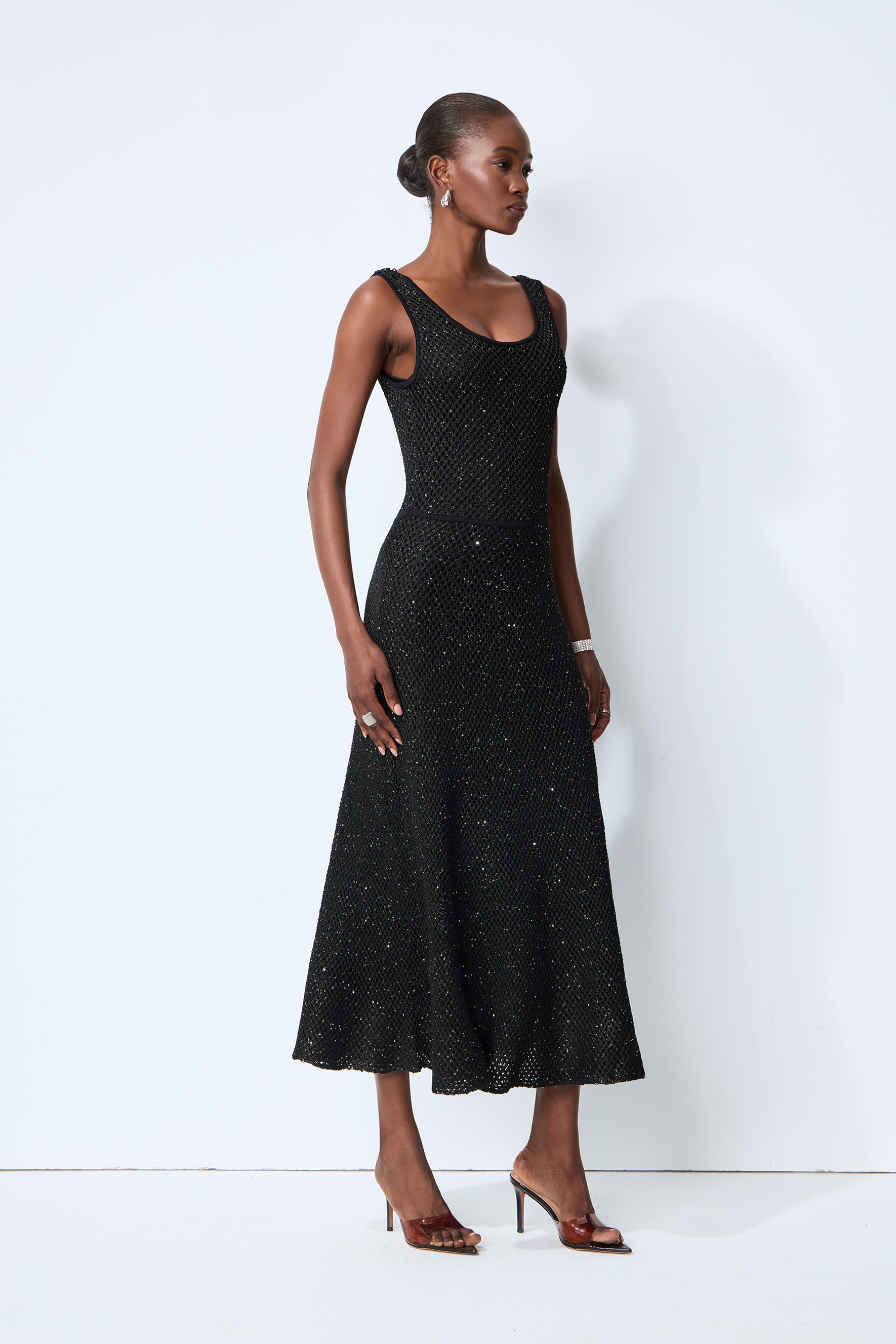 After Dark Black Sequin Sleeveless Knit Maxi Dress