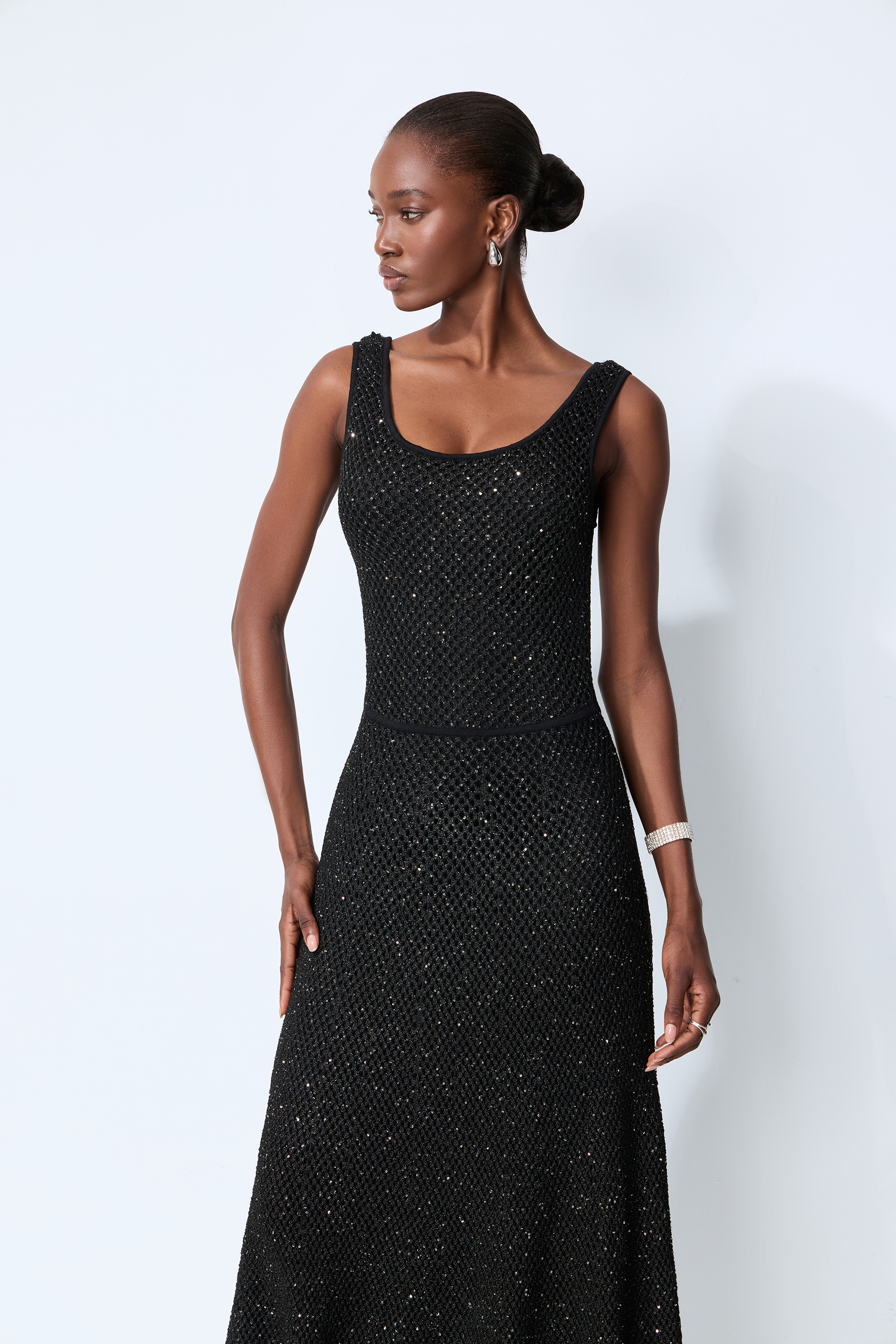 After Dark Black Sequin Sleeveless Knit Maxi Dress