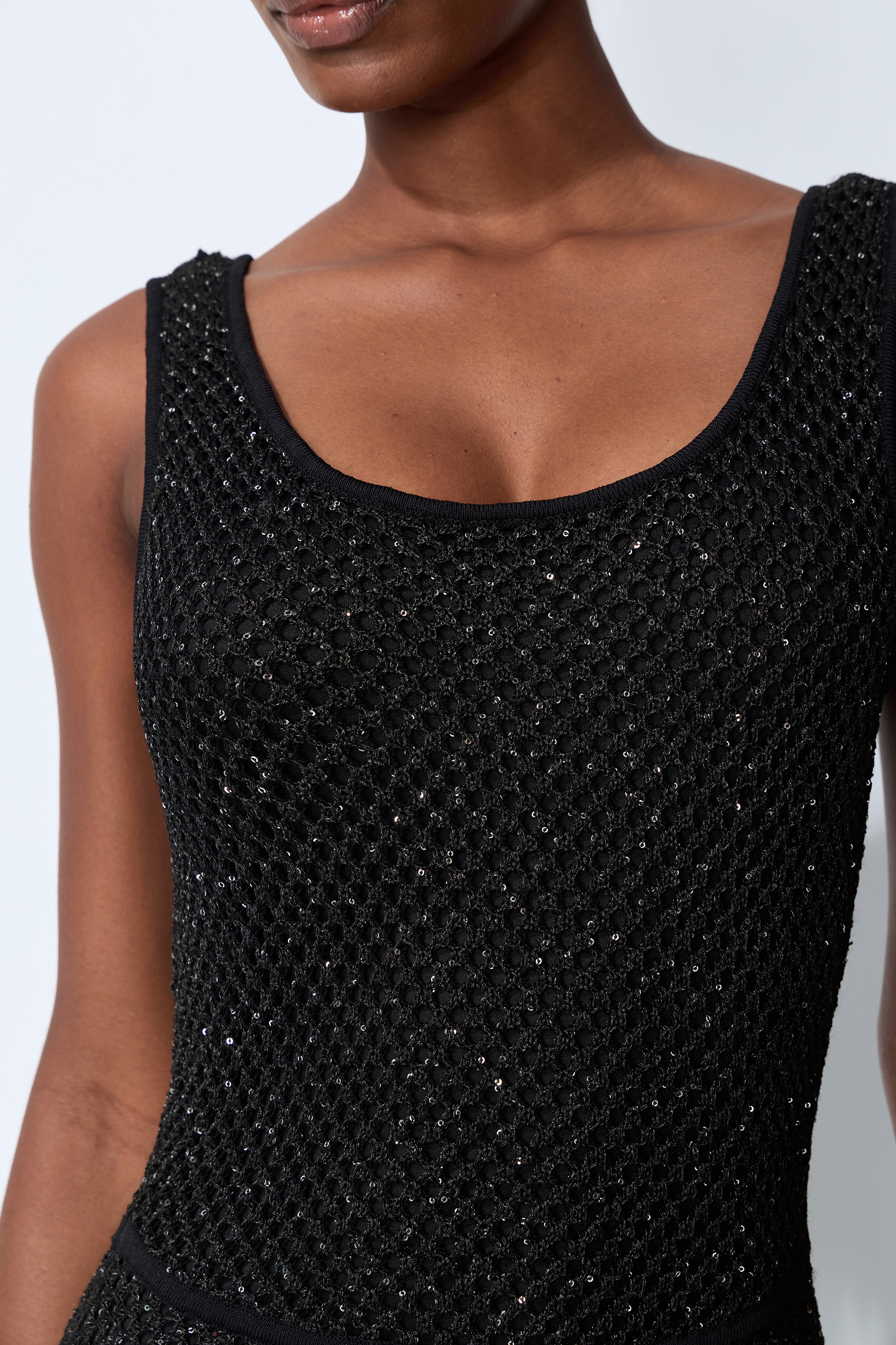 After Dark Black Sequin Sleeveless Knit Maxi Dress