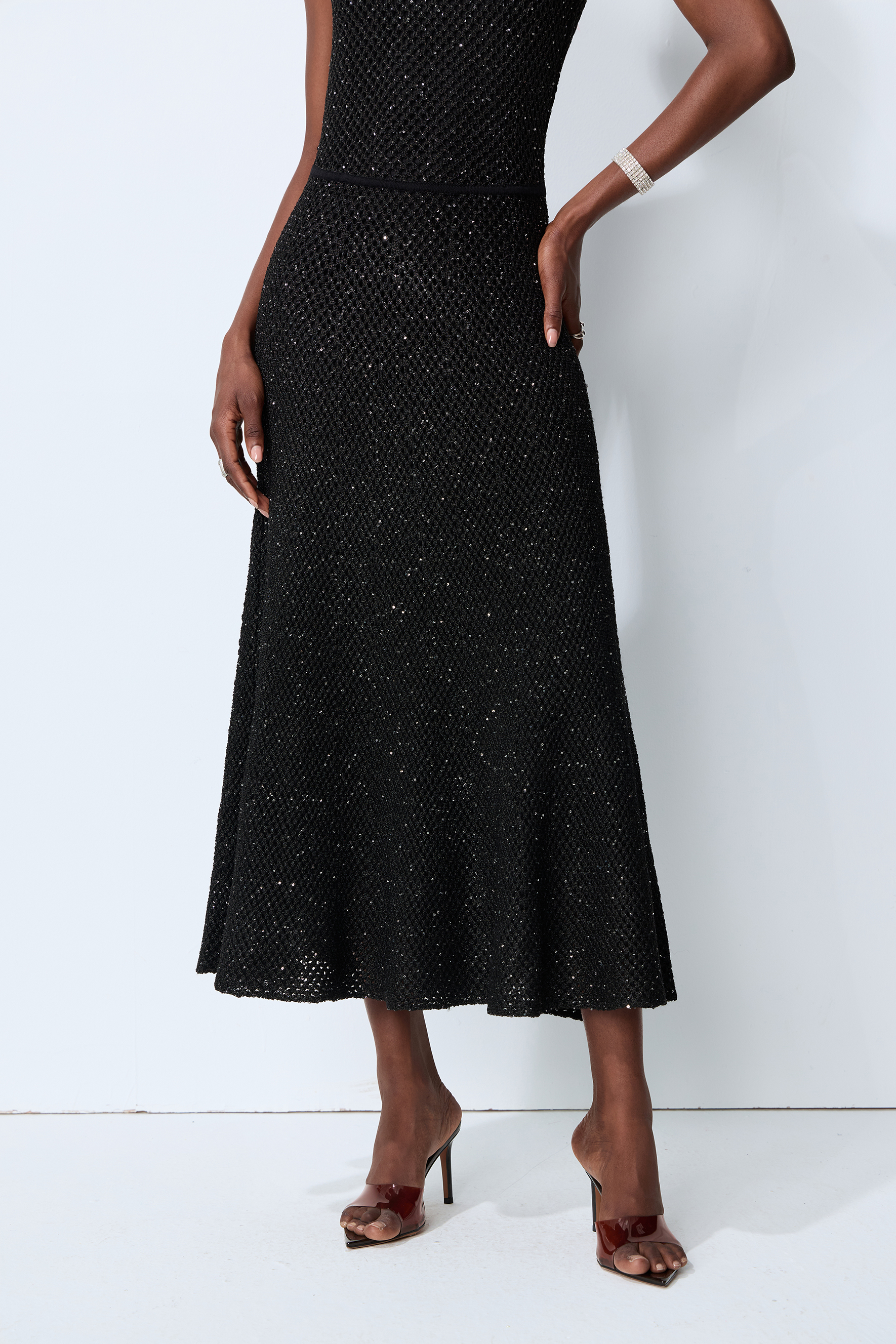 After Dark Black Sequin Sleeveless Knit Maxi Dress