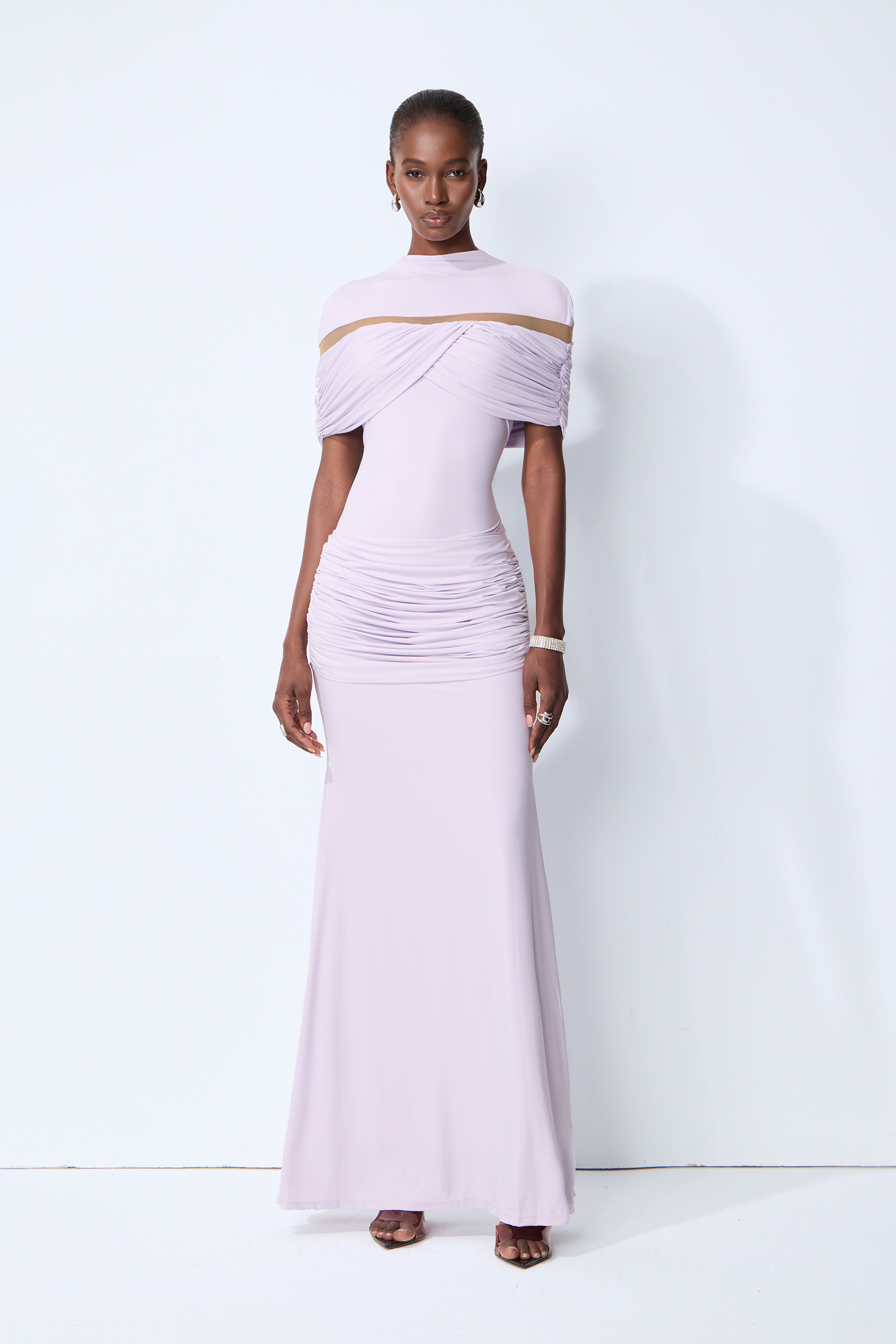 Softly Beautiful Purple Ruched Crisscross Knit Maxi Dress