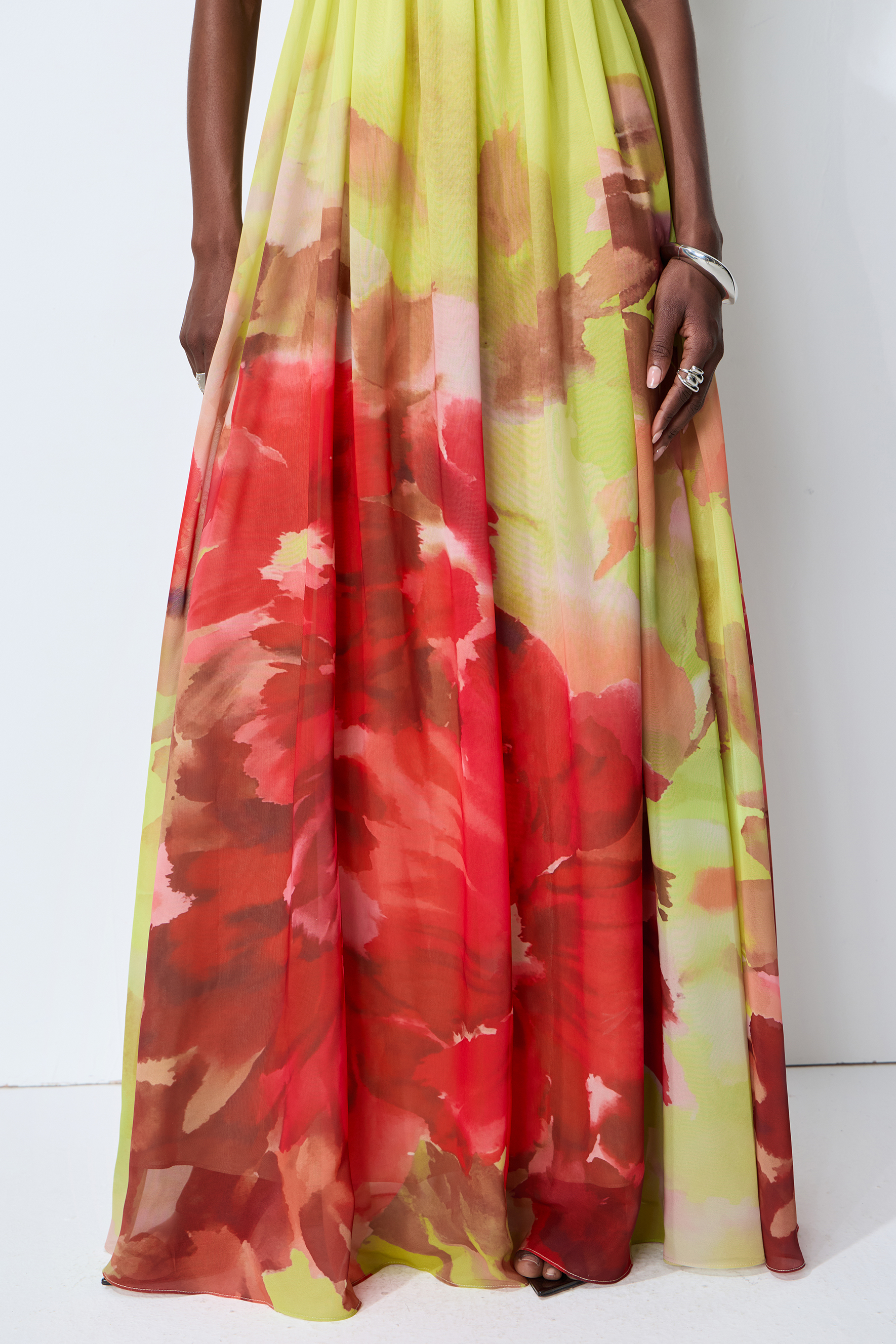 Truly Extraordinary Multi Floral Print Chiffon Maxi Dress with Scarf