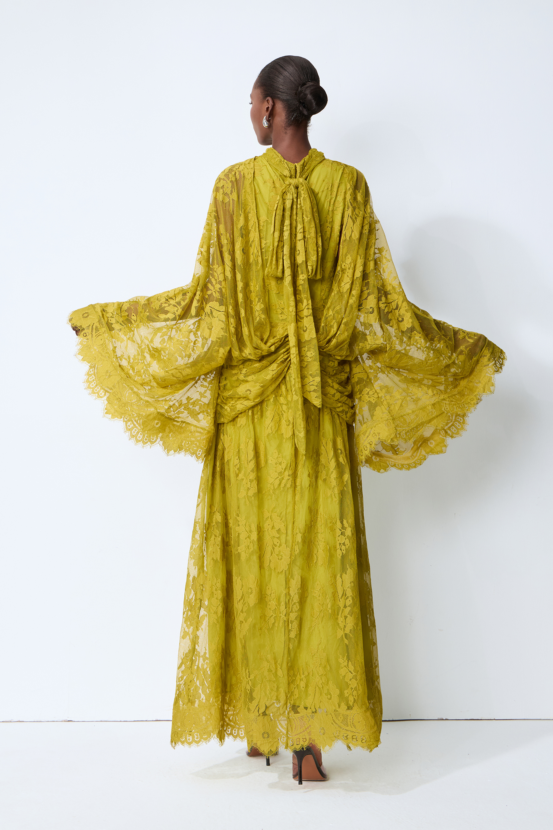 Whispered Feelings Yellow Bell Sleeve Floral Lace Maxi Dress