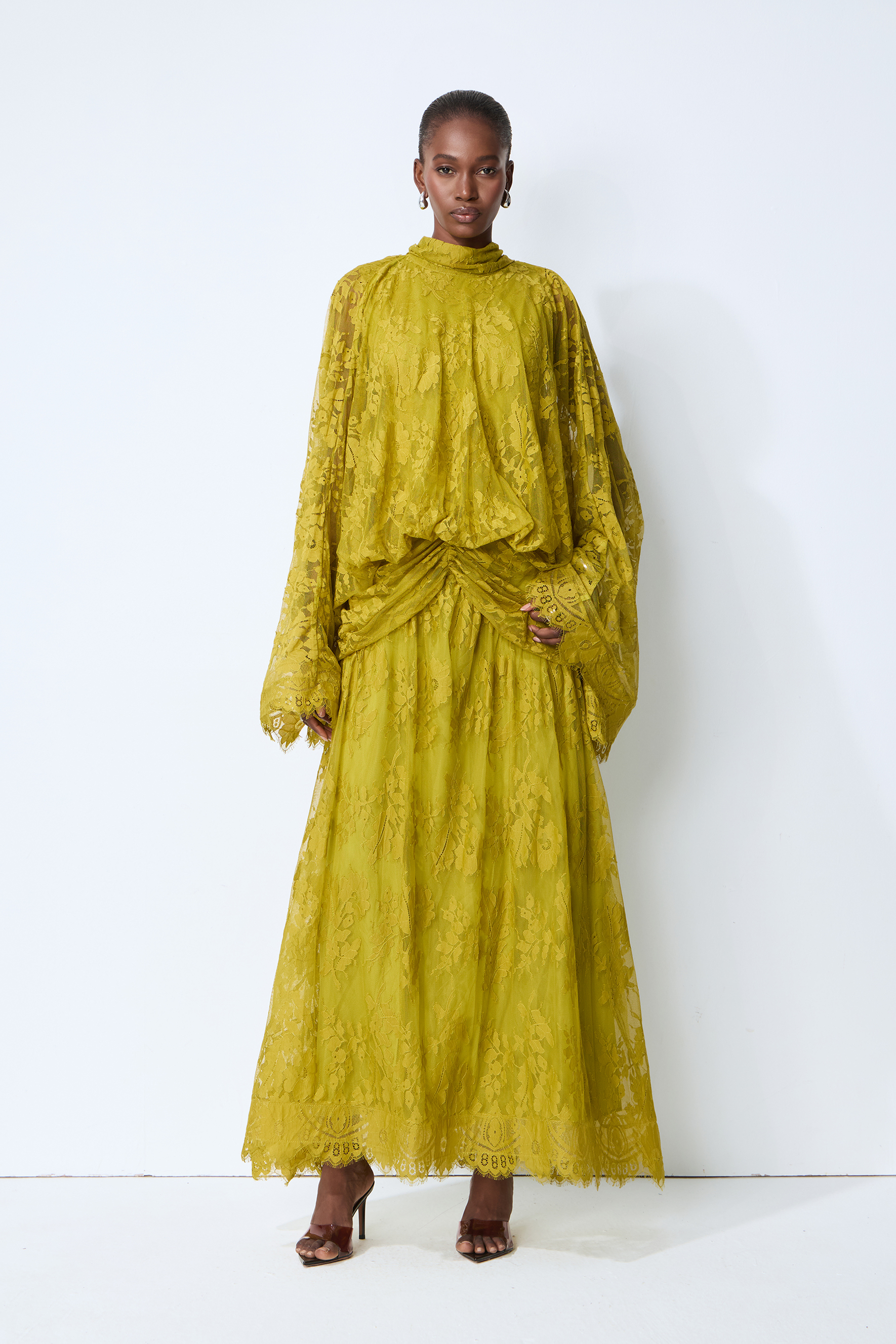 Whispered Feelings Yellow Bell Sleeve Floral Lace Maxi Dress