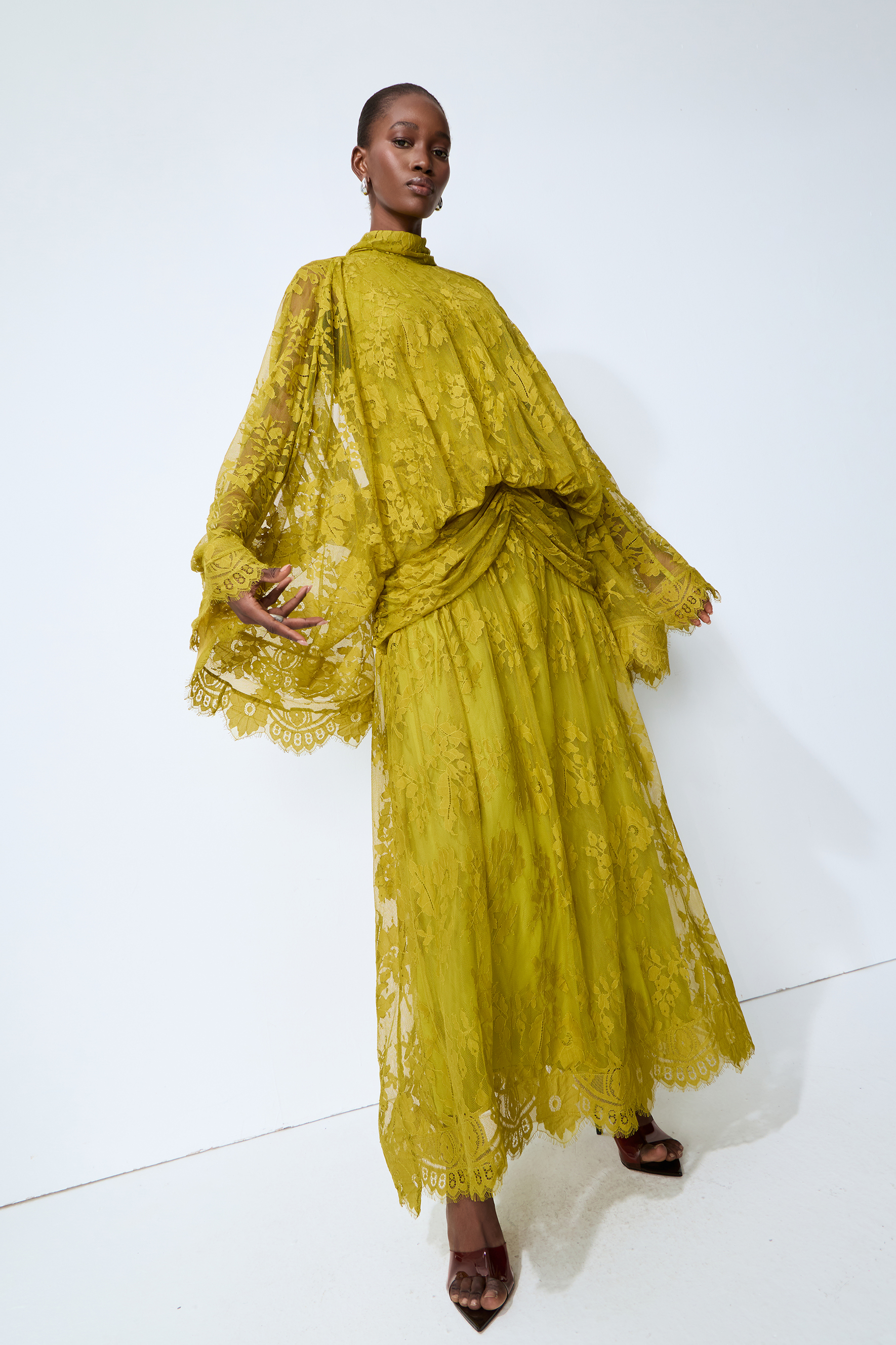 Whispered Feelings Yellow Bell Sleeve Floral Lace Maxi Dress