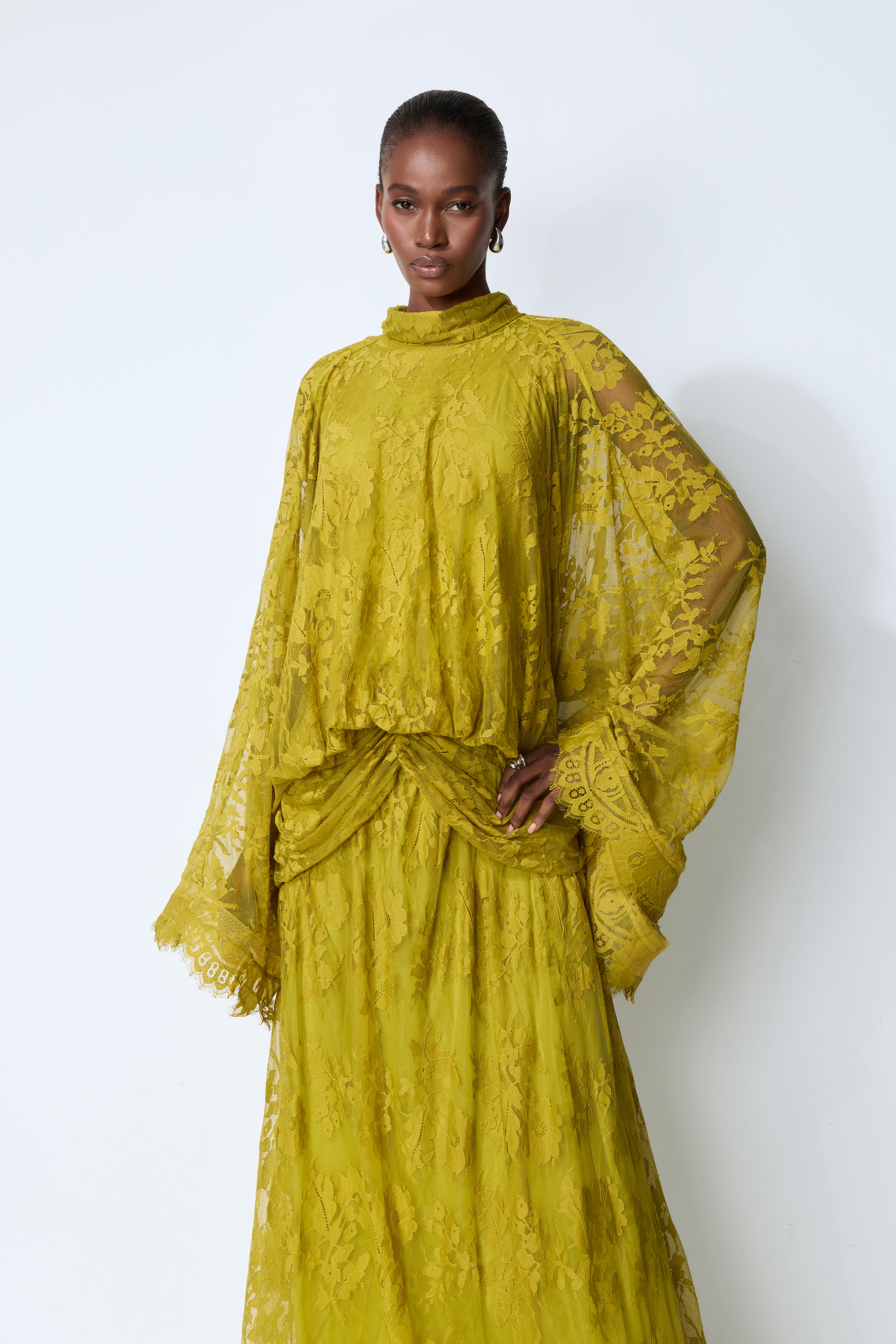 Whispered Feelings Yellow Bell Sleeve Floral Lace Maxi Dress