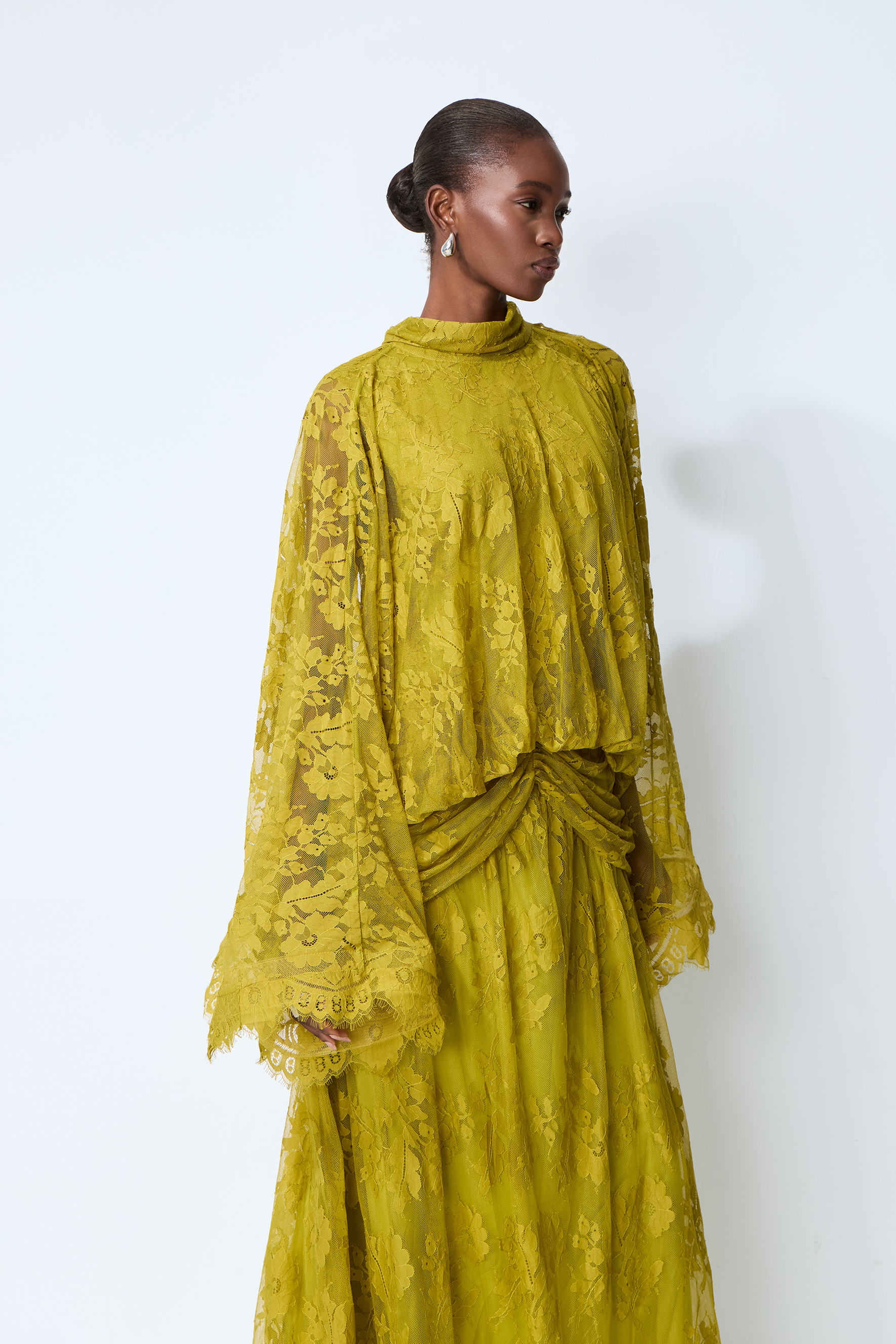 Whispered Feelings Yellow Bell Sleeve Floral Lace Maxi Dress