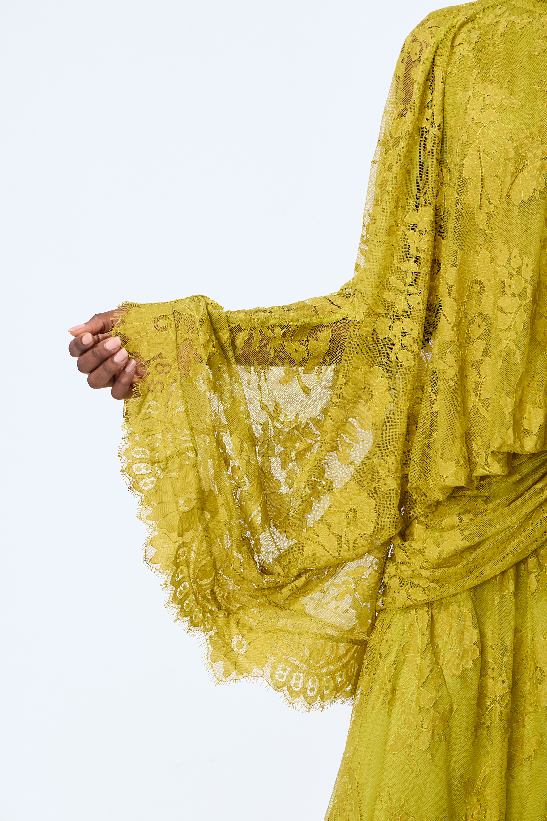 Whispered Feelings Yellow Bell Sleeve Floral Lace Maxi Dress