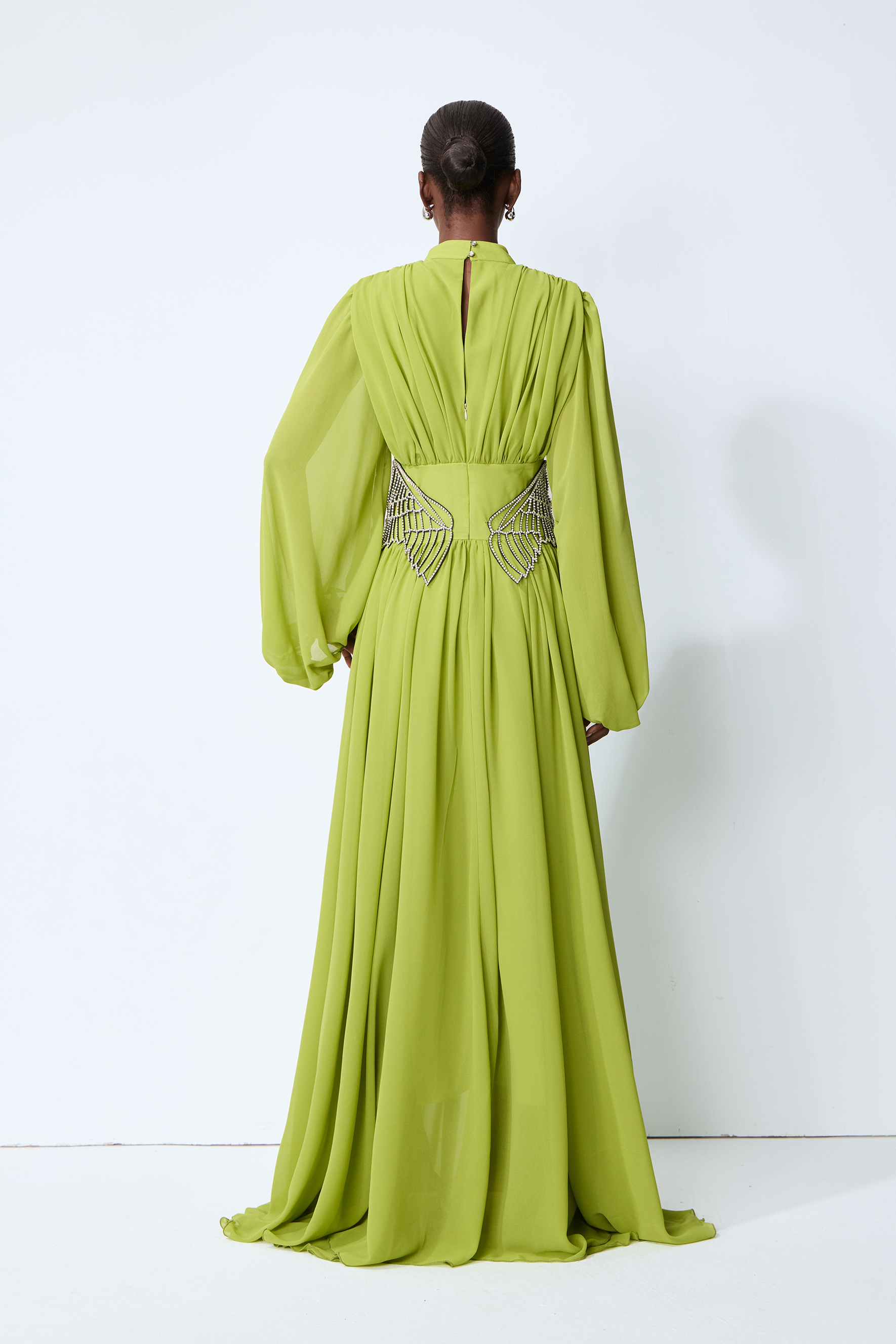 Elegant Dream Puff Sleeve Rhinestone Embellished Maxi Dress