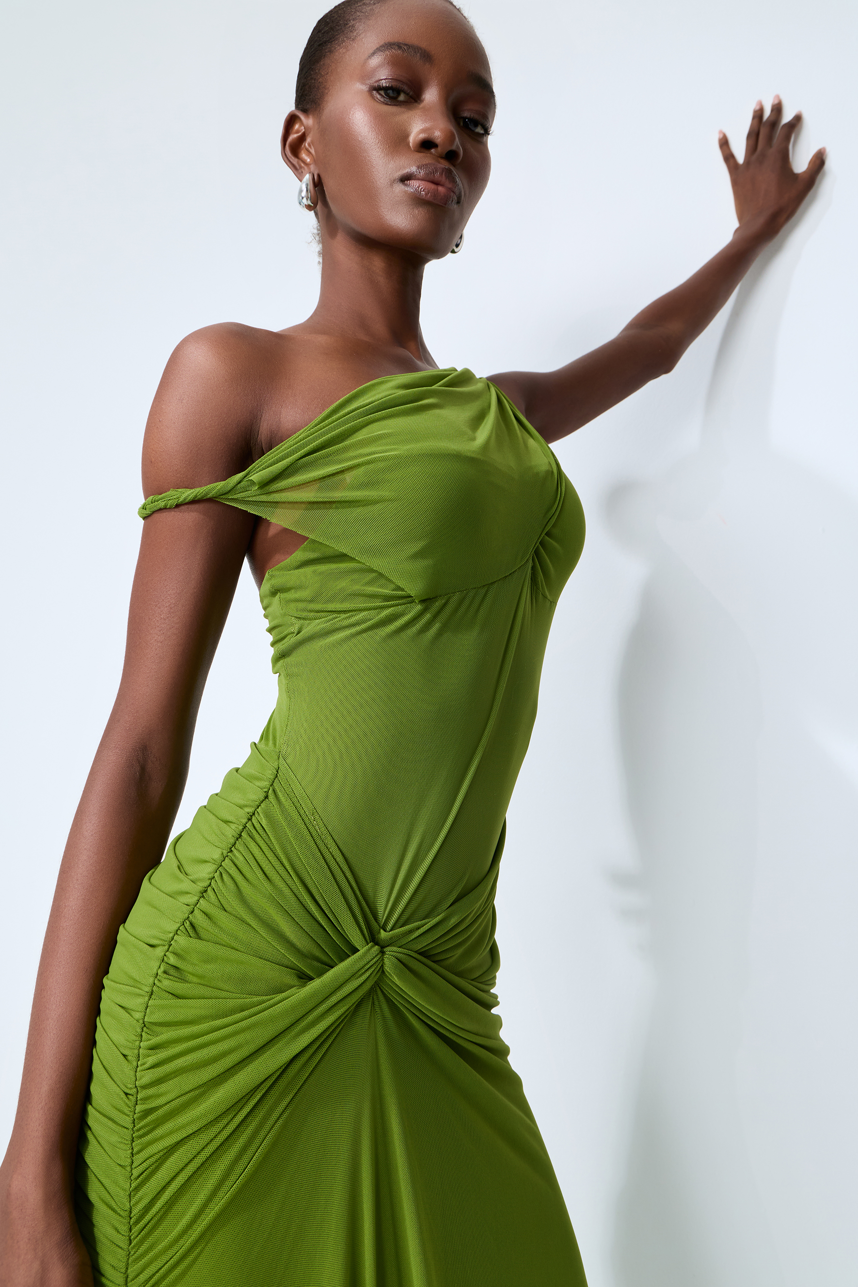 Date Me Darling Olive Asymmetric Off Shoulder Maxi Dress