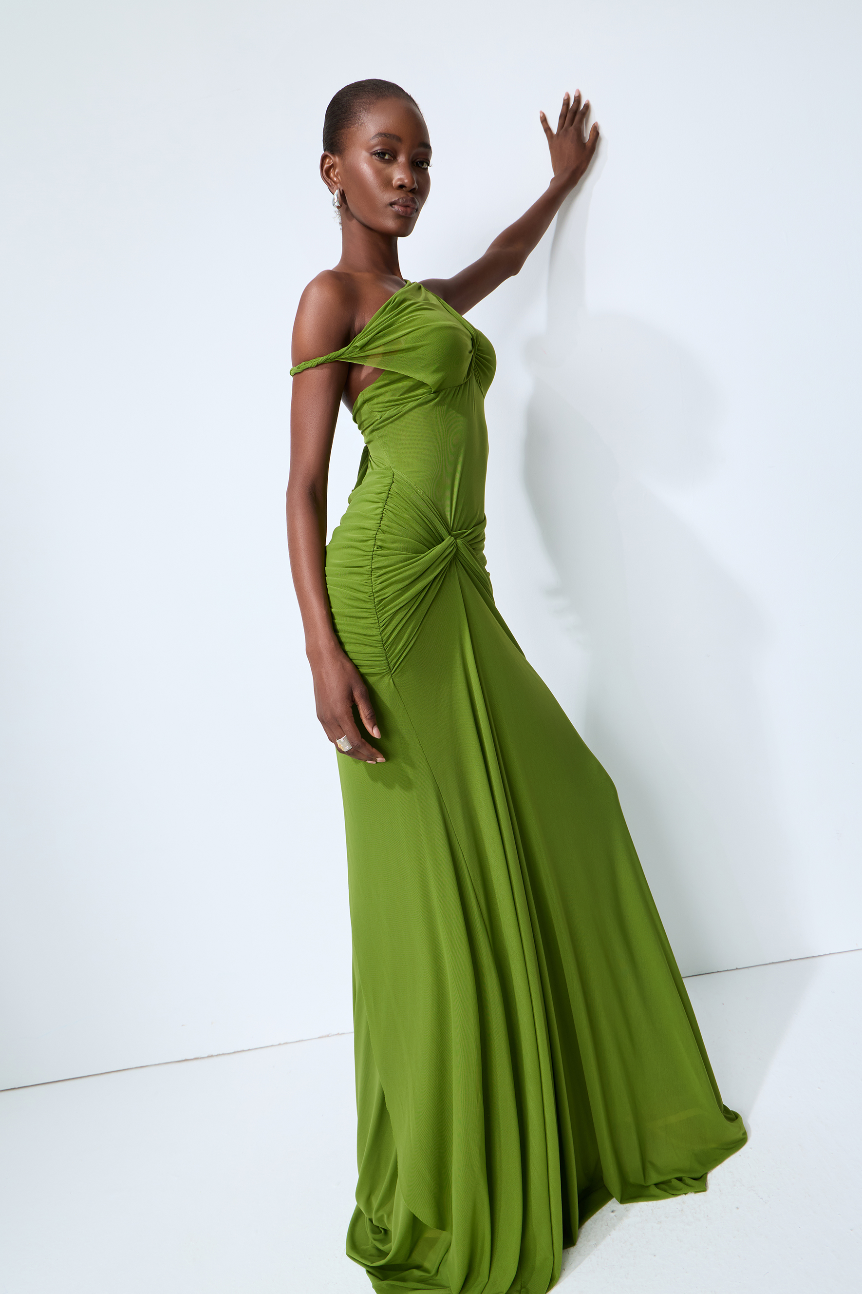 Date Me Darling Olive Asymmetric Off Shoulder Maxi Dress