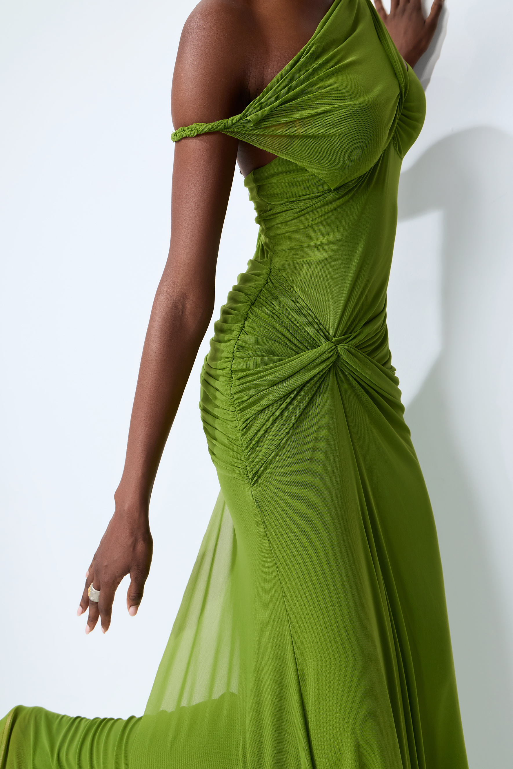 Date Me Darling Olive Asymmetric Off Shoulder Maxi Dress
