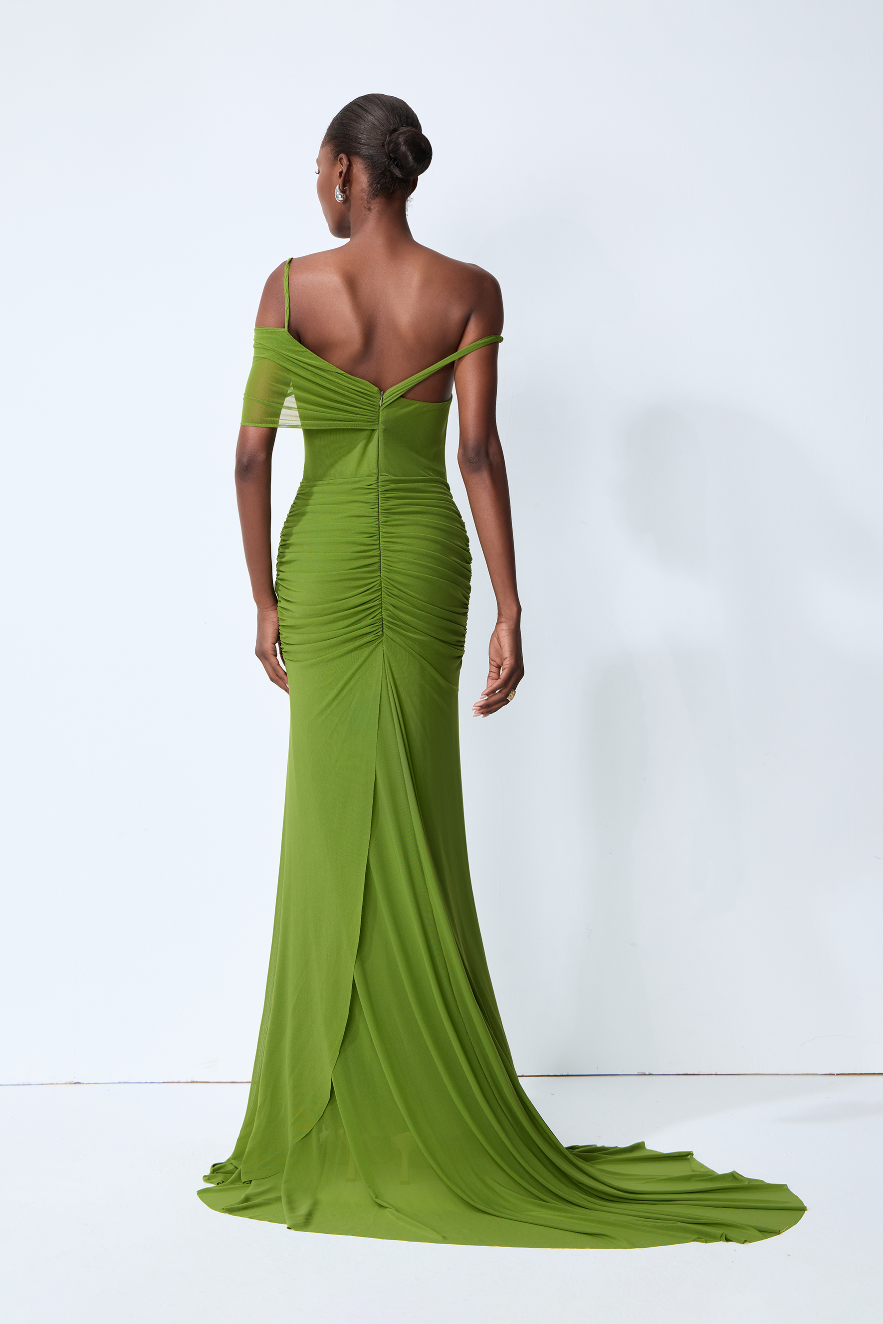 Date Me Darling Olive Asymmetric Off Shoulder Maxi Dress