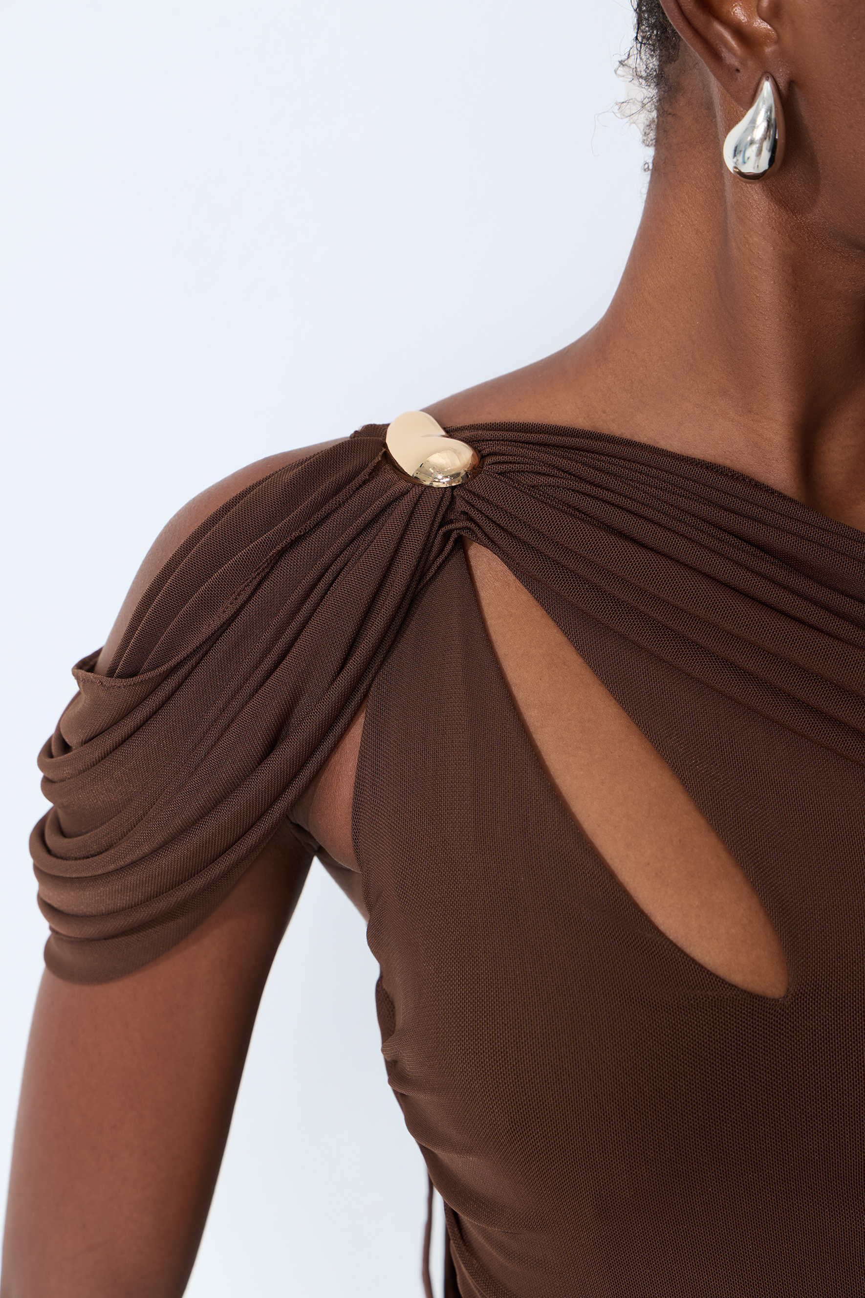 Lost After Dark Brown One Shoulder Cutout Maxi Dress