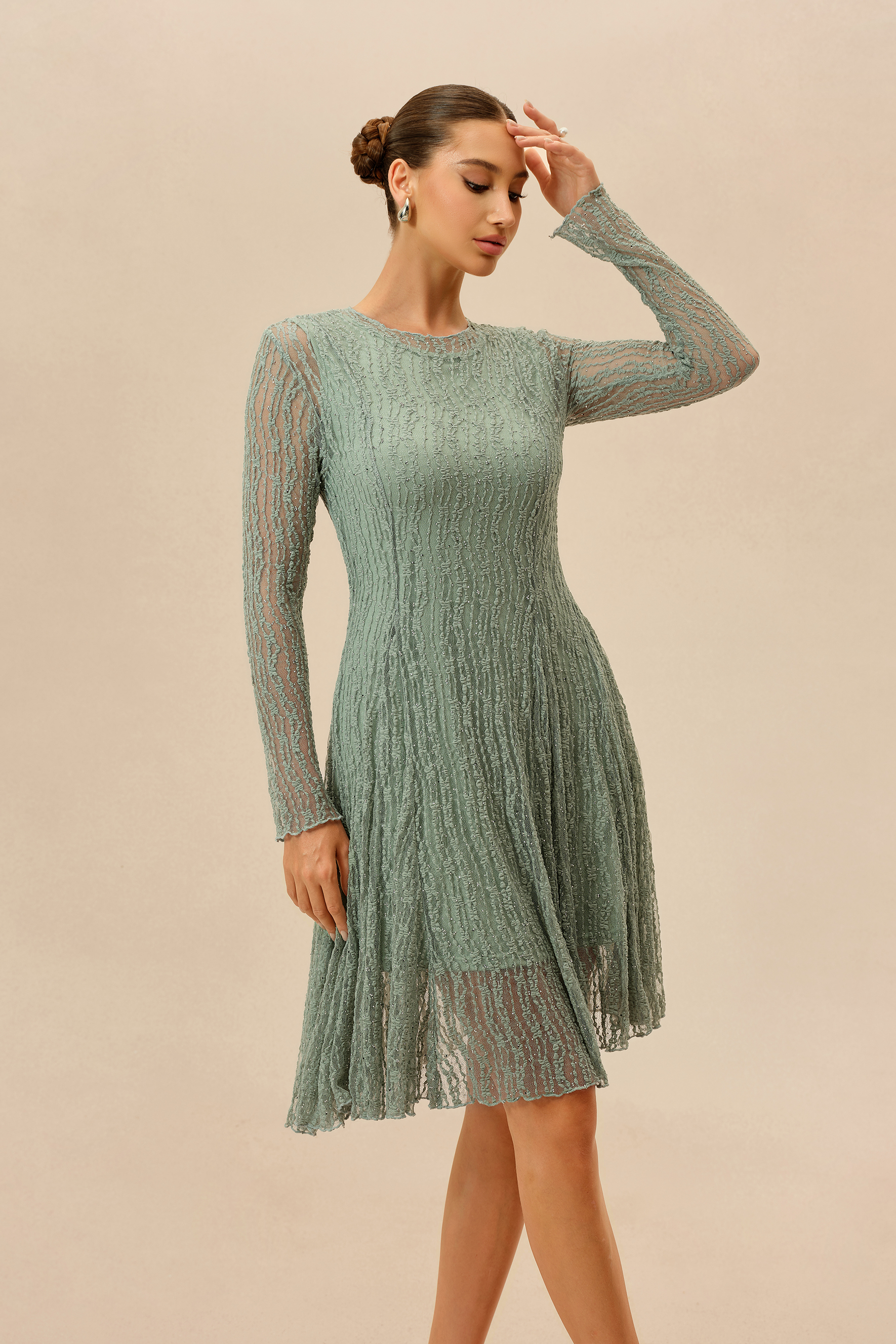 Dearly Yours Mint Rhinestone Embellished Long Sleeve Midi Dress