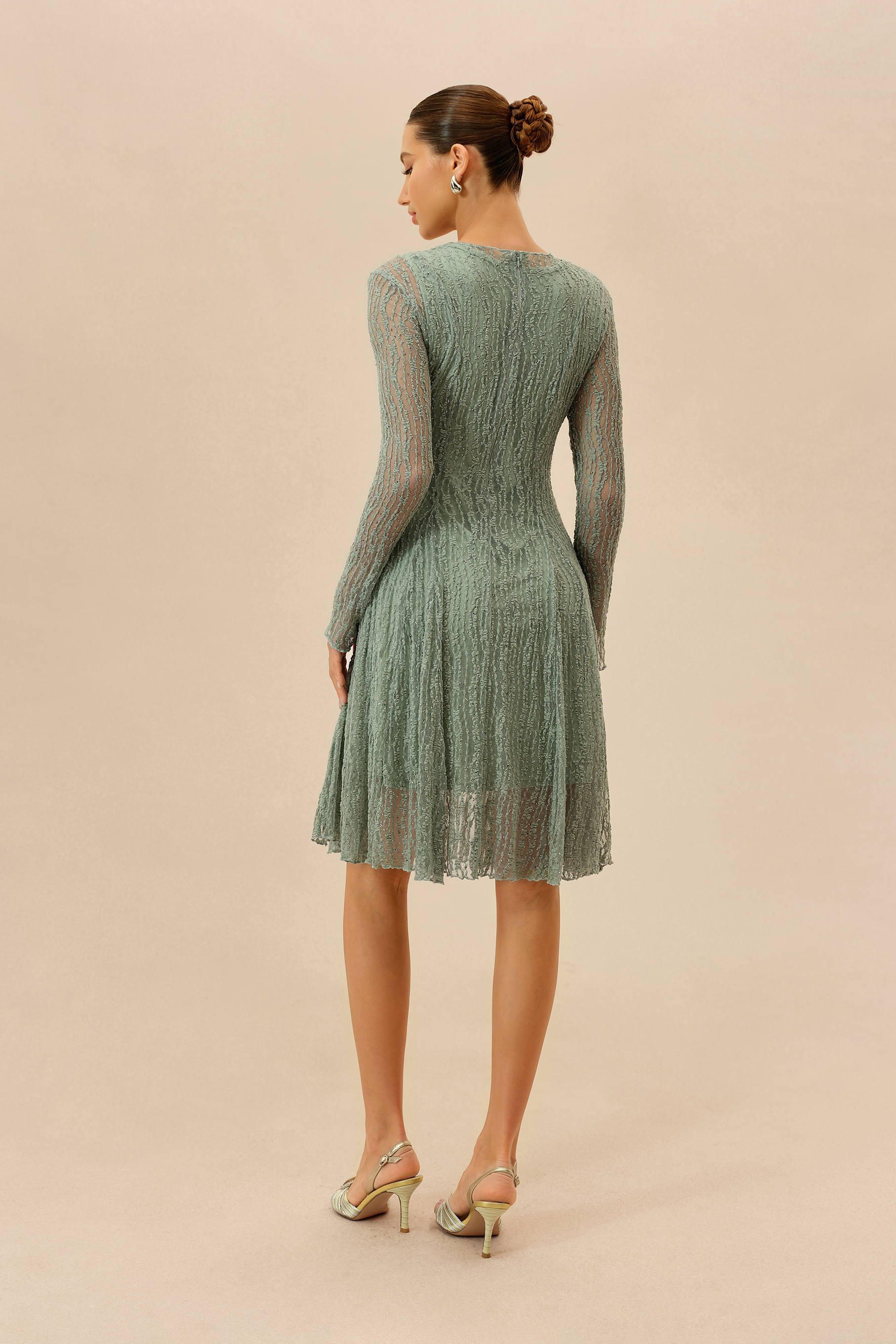 Dearly Yours Mint Rhinestone Embellished Long Sleeve Midi Dress