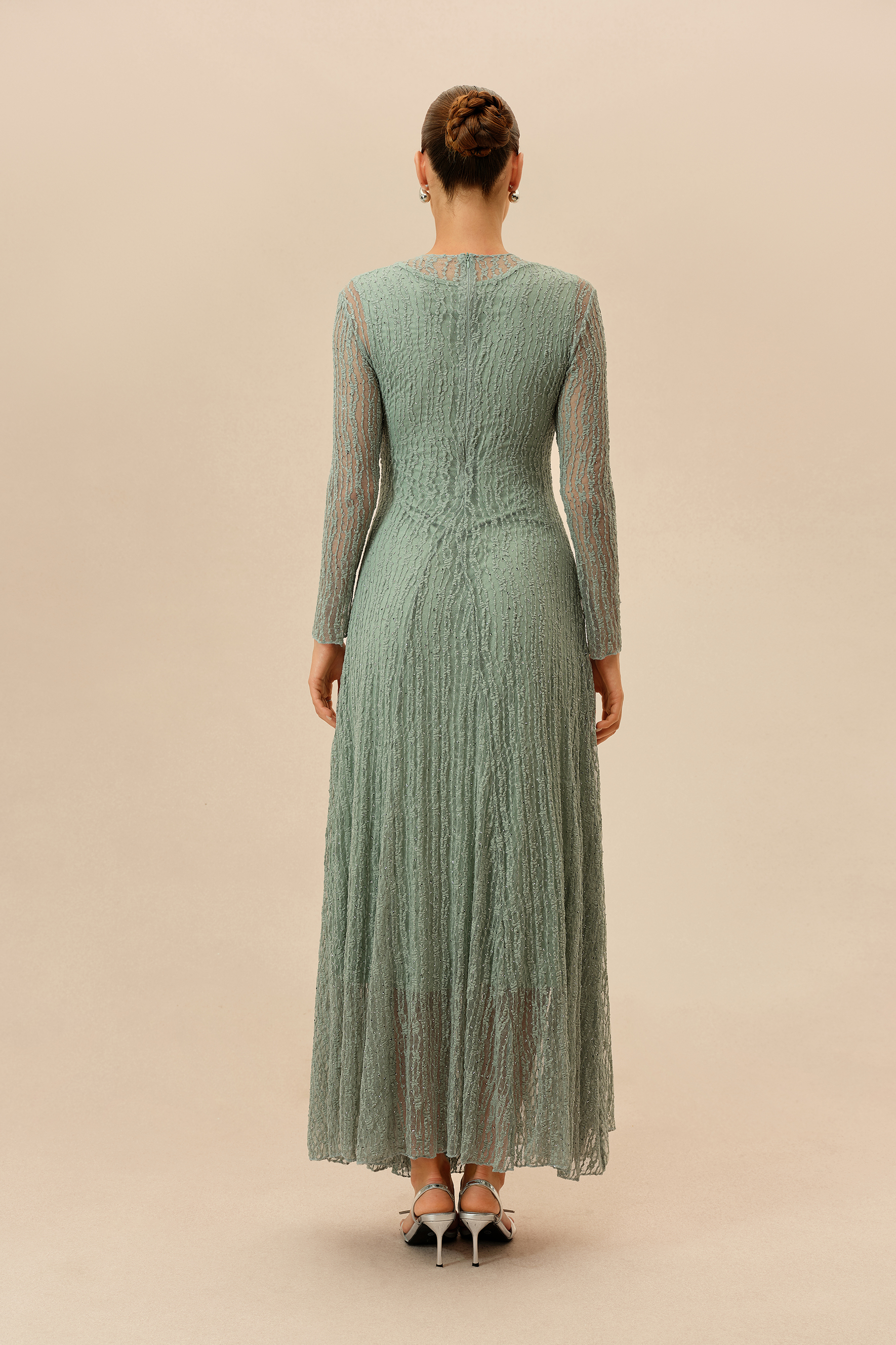 Dearly Yours Mint Rhinestone Embellished Long Sleeve Maxi Dress