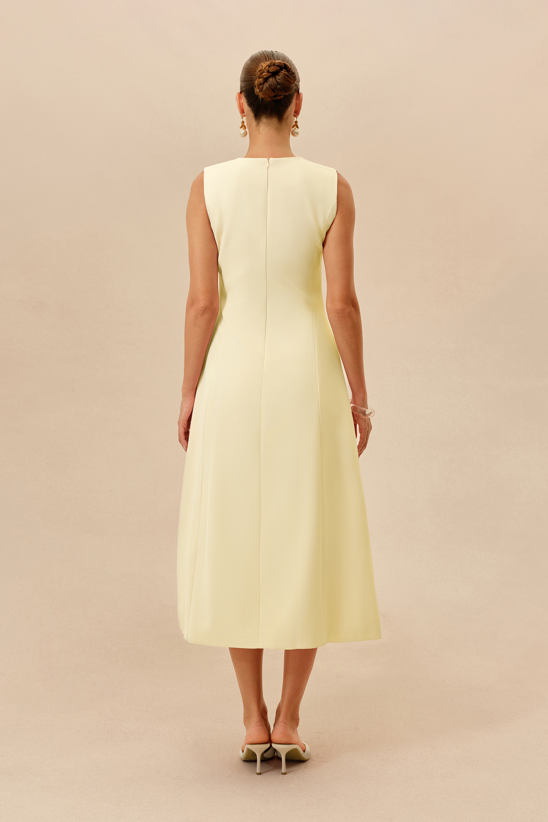 Feels Like Spring Light Yellow Sleeveless Floral Embroidery Midi Dress