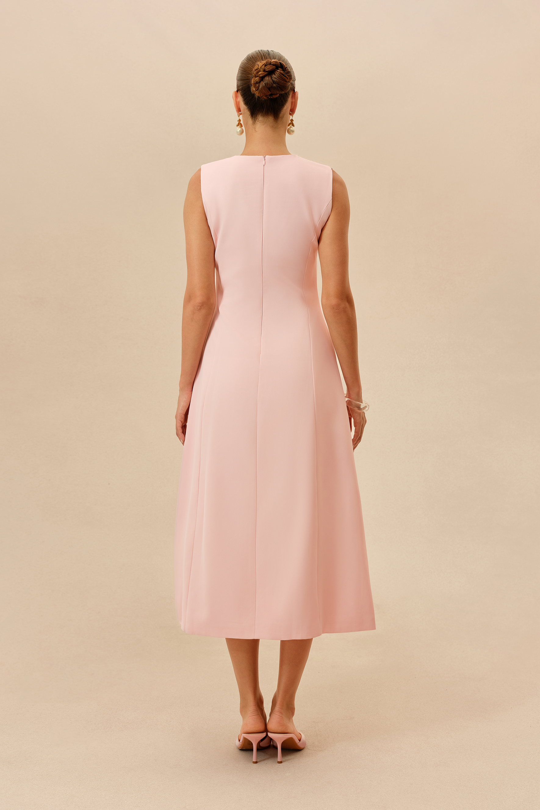 Feels Like Spring Pink Sleeveless Floral Embroidery Midi Dress