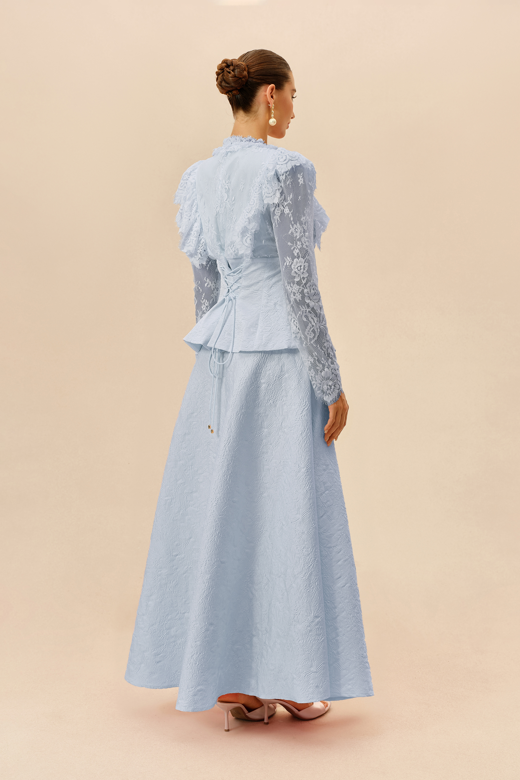 First Impression Blue Beaded Embroidery Jacket & Skirt Set