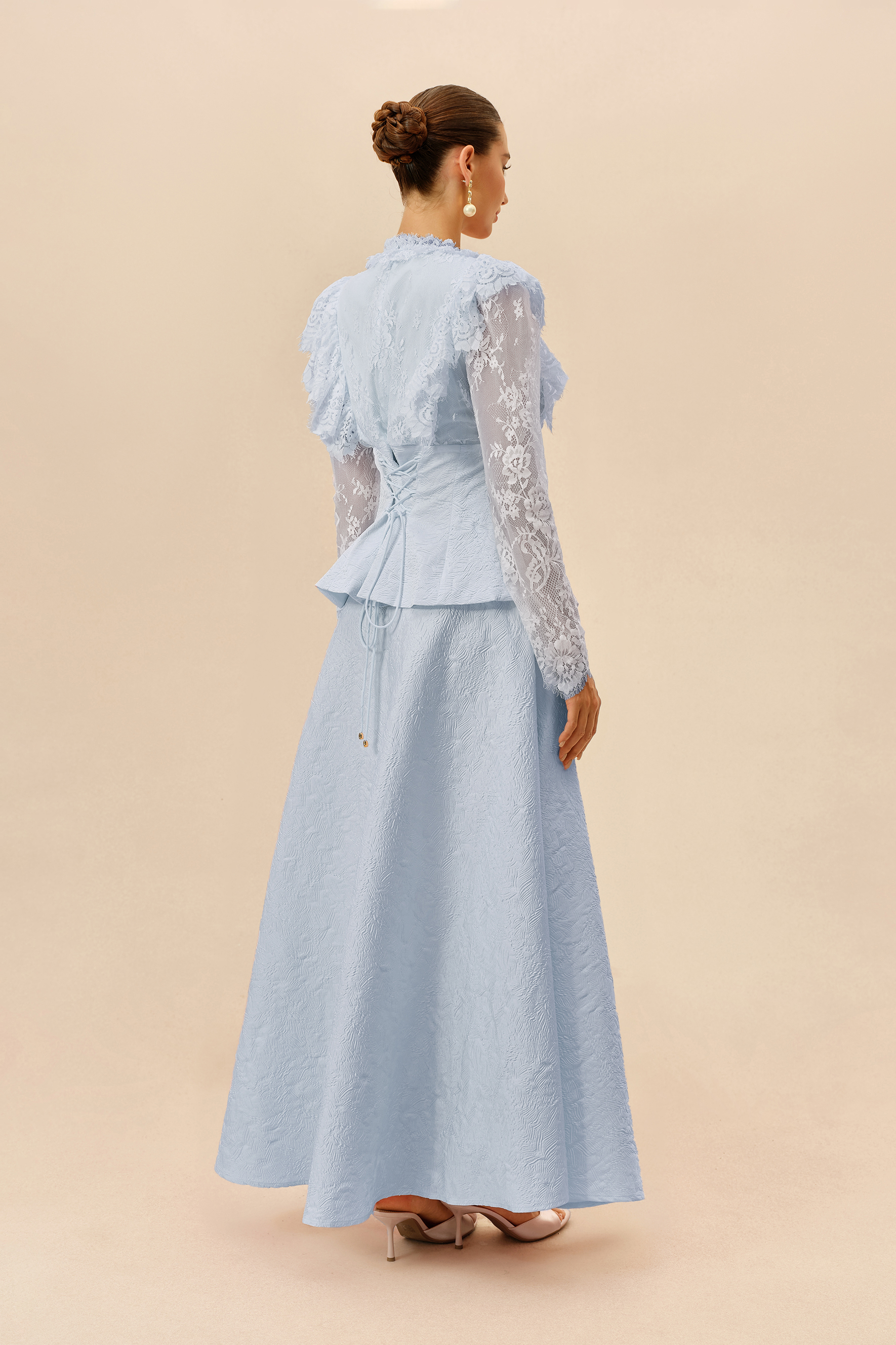First Impression Blue Beaded Embroidery Jacket & Skirt Set