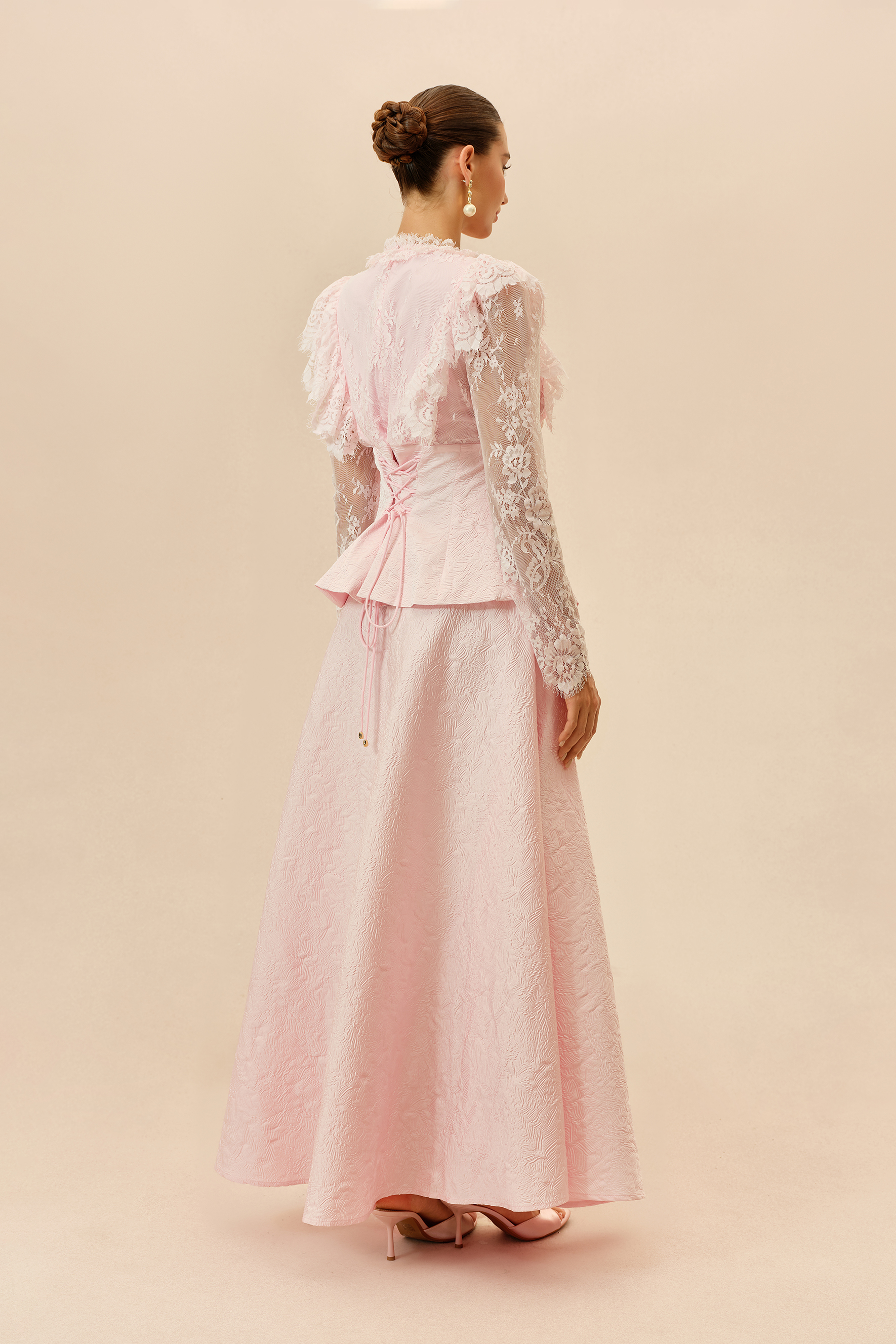First Impression Pink Beaded Embroidery Jacket & Skirt Set