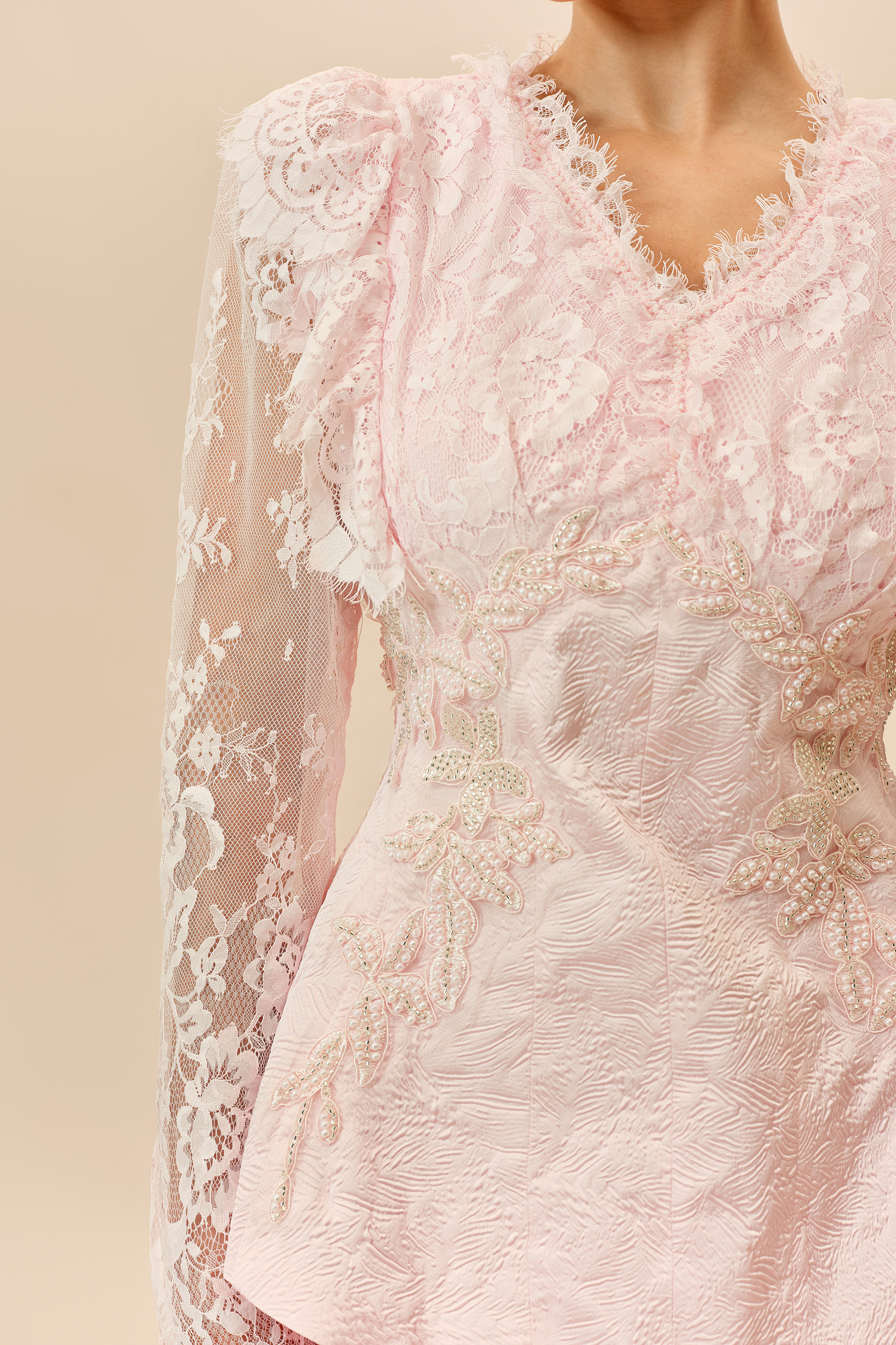 First Impression Pink Beaded Embroidery Jacket & Skirt Set
