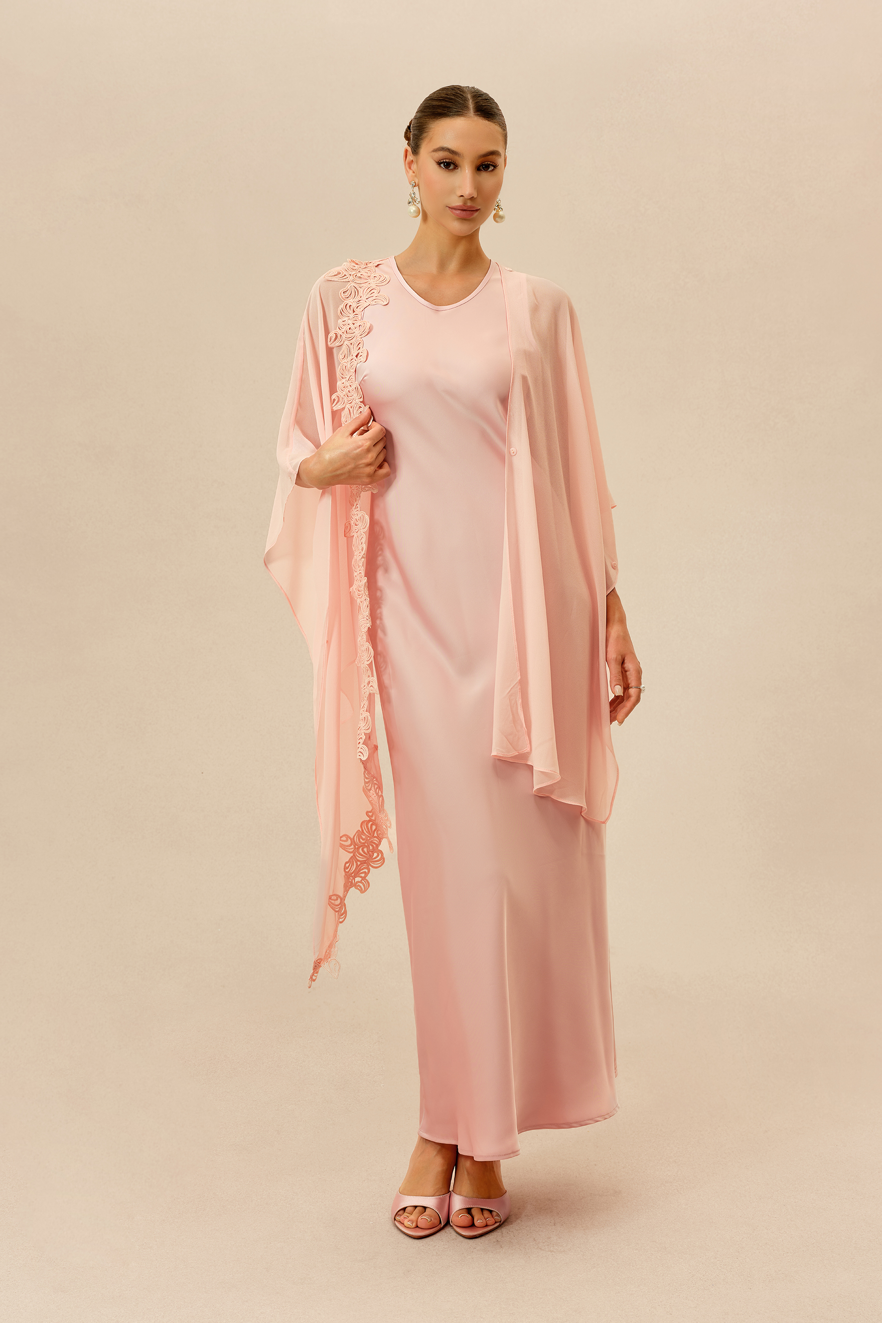 Own The Night Pink Sleeveless Maxi Dress With Embellished Cape