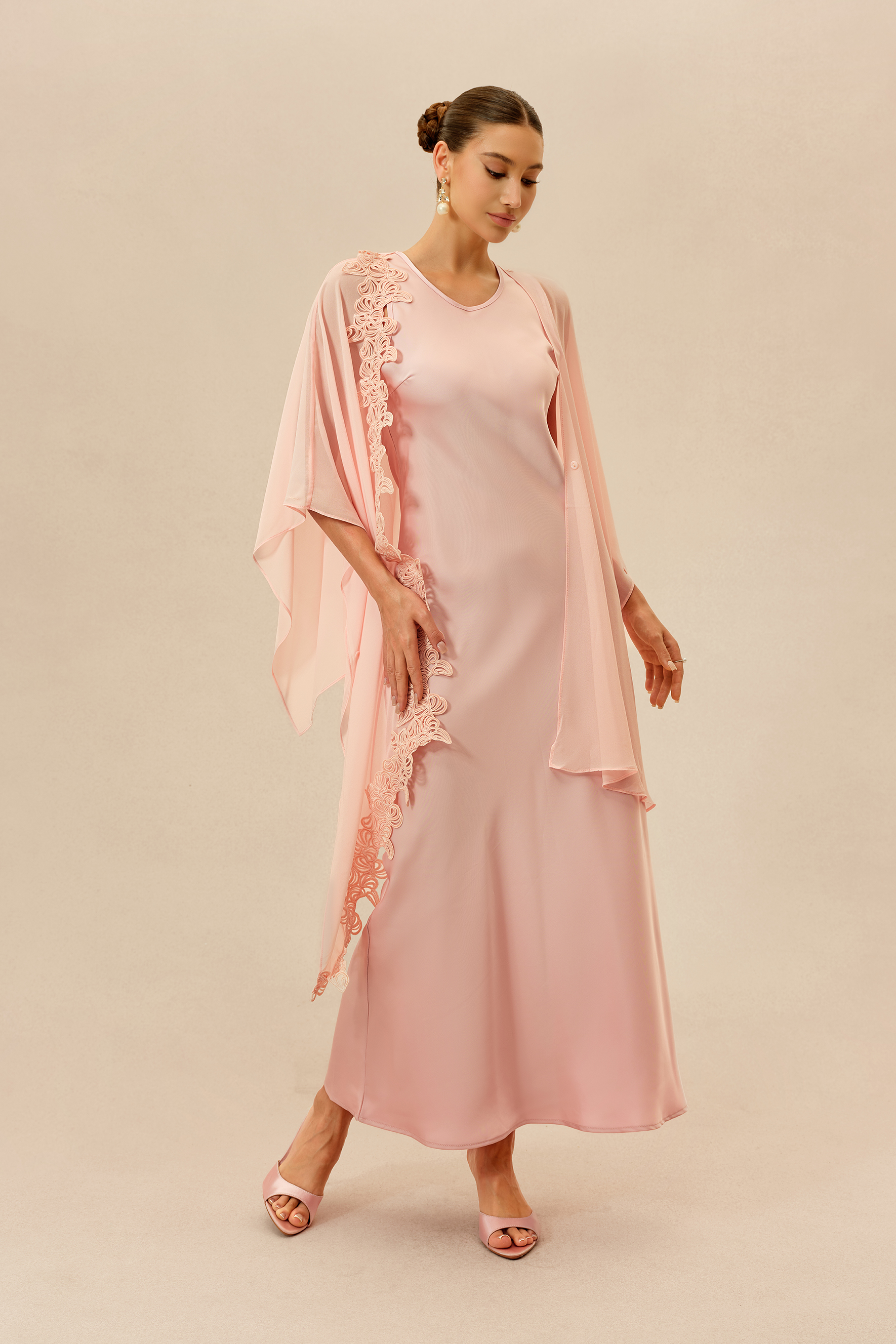 Own The Night Pink Sleeveless Maxi Dress With Embellished Cape