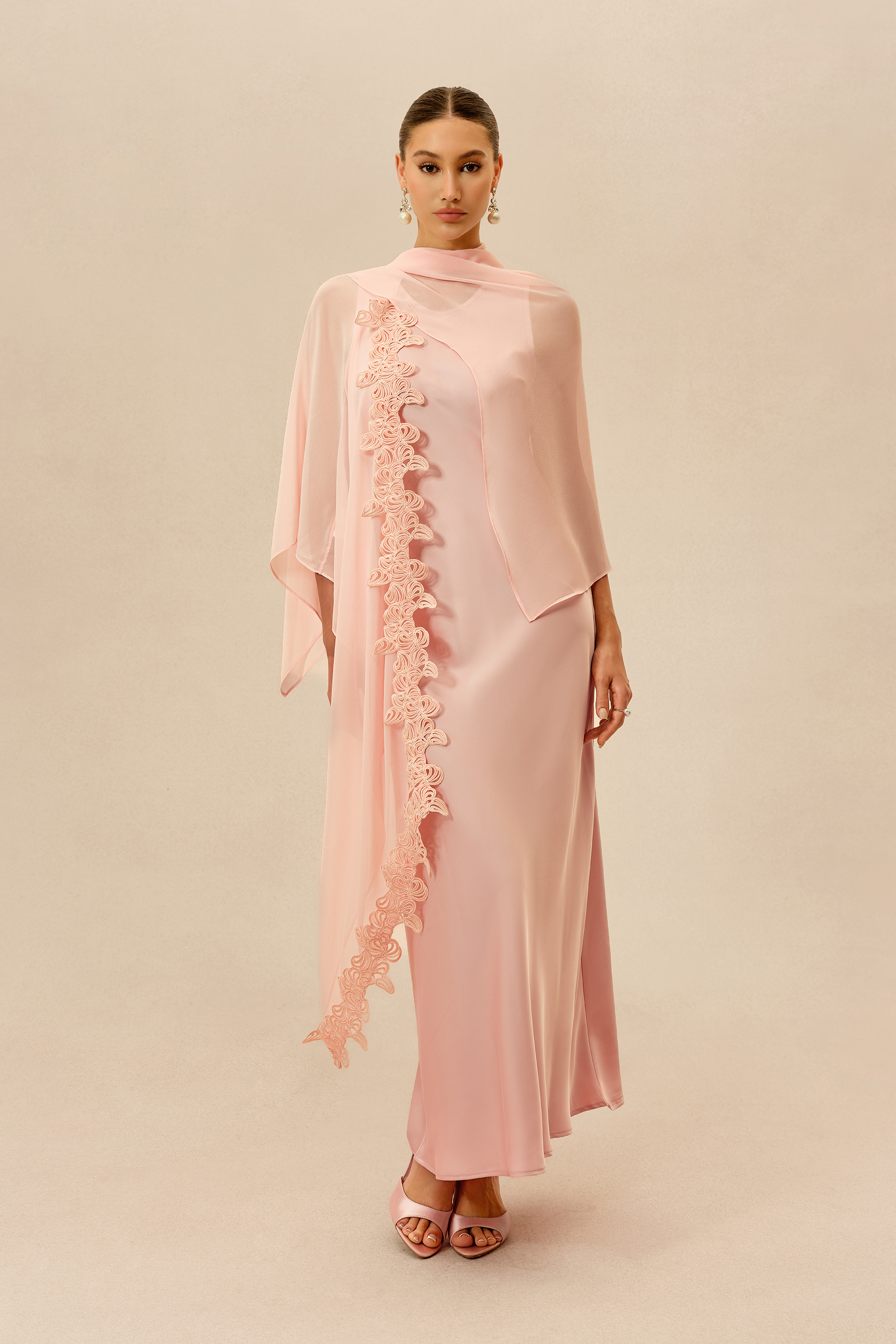 Own The Night Pink Sleeveless Maxi Dress With Embellished Cape