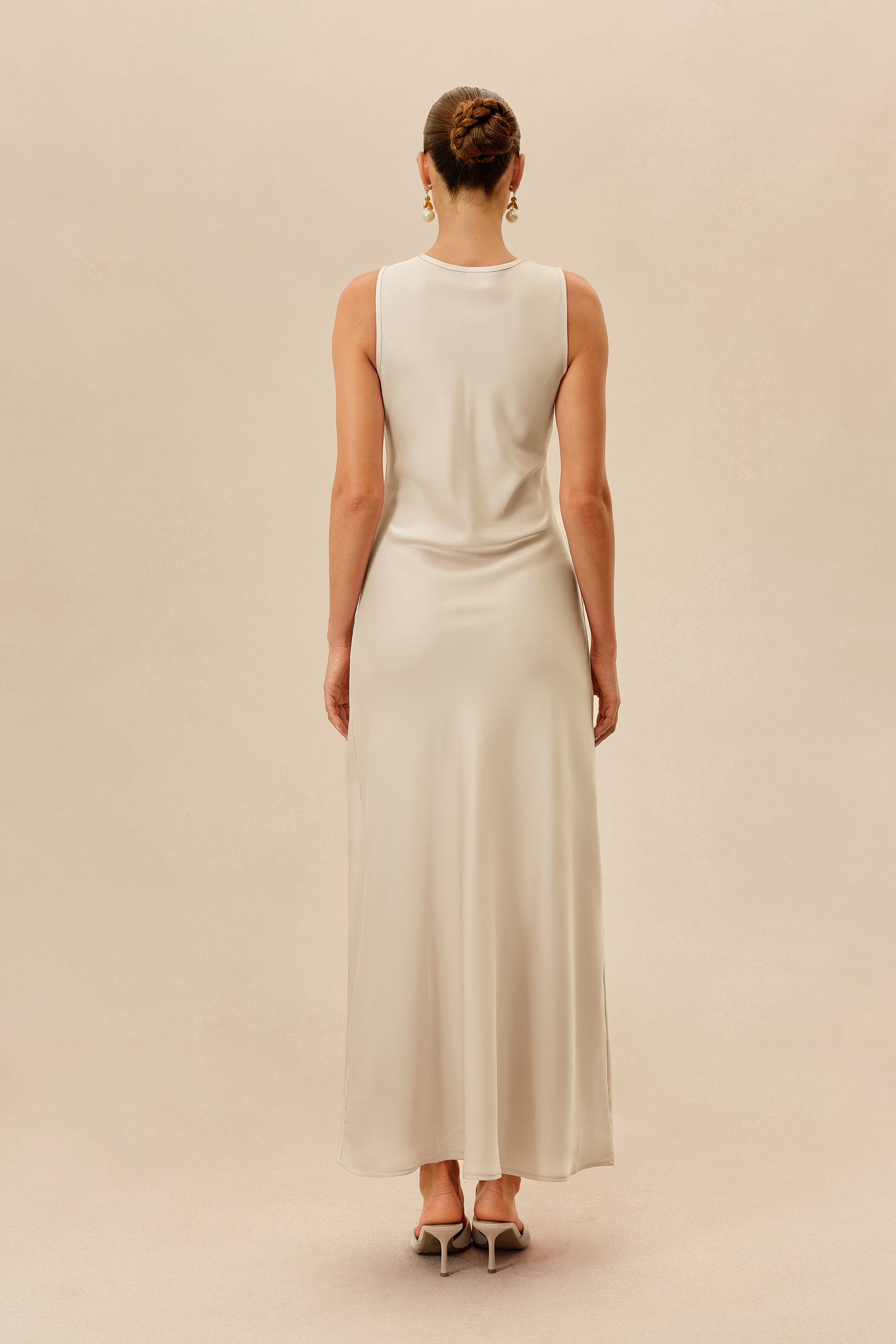 Own The Night Beige Sleeveless Maxi Dress With Embellished Cape