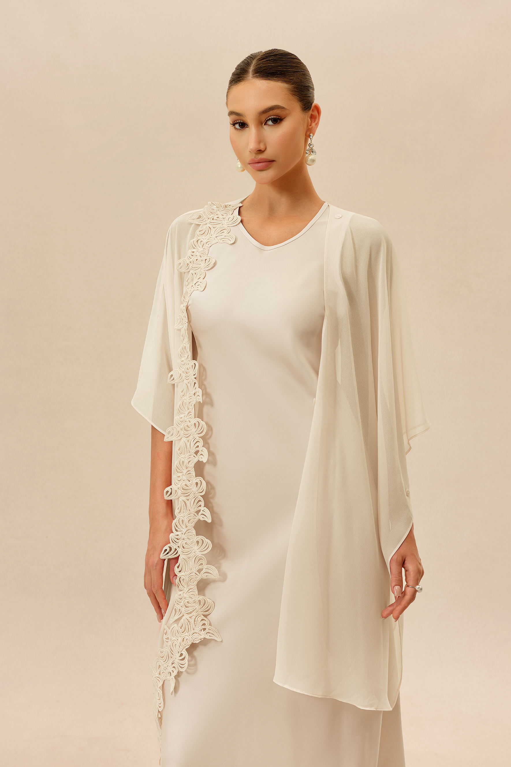 Own The Night Beige Sleeveless Maxi Dress With Embellished Cape