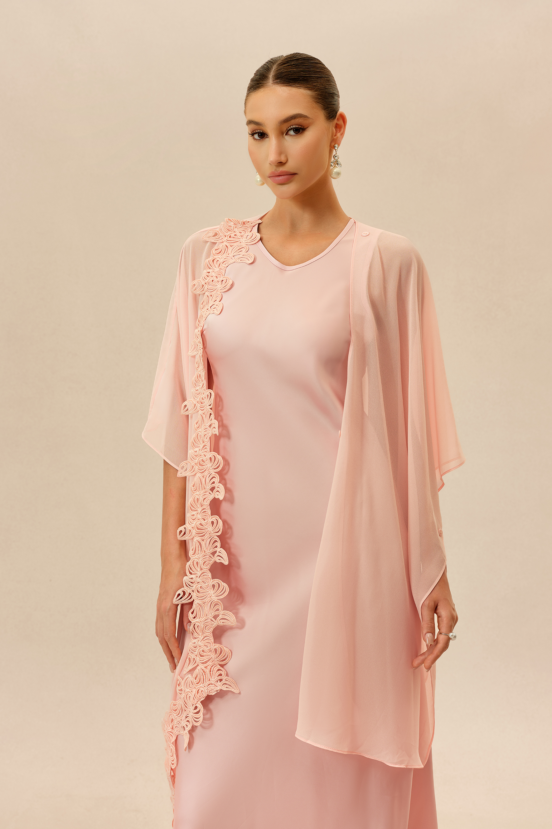 Own The Night Pink Sleeveless Maxi Dress With Embellished Cape